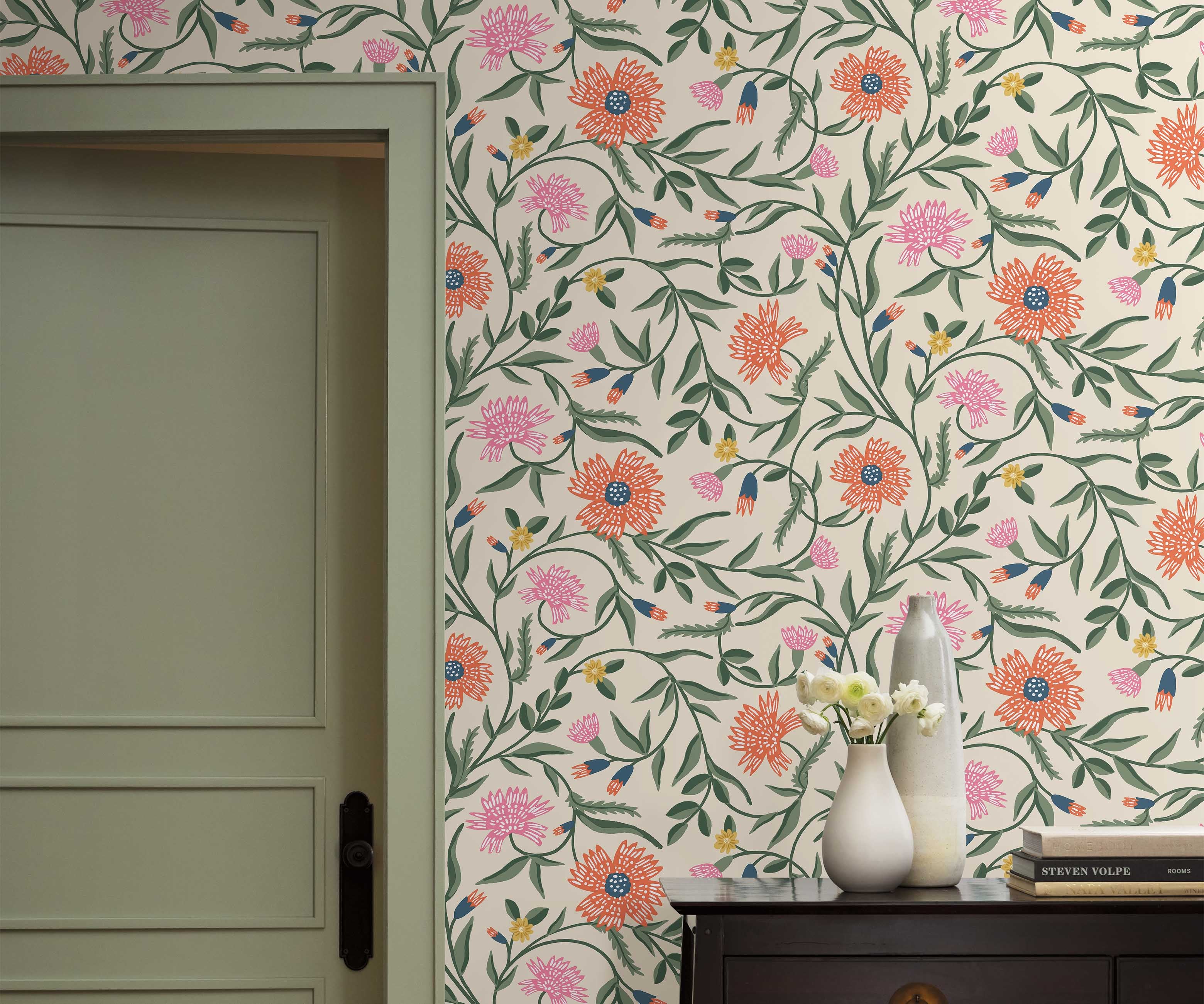 Aster Wallpaper - Linen & Coral