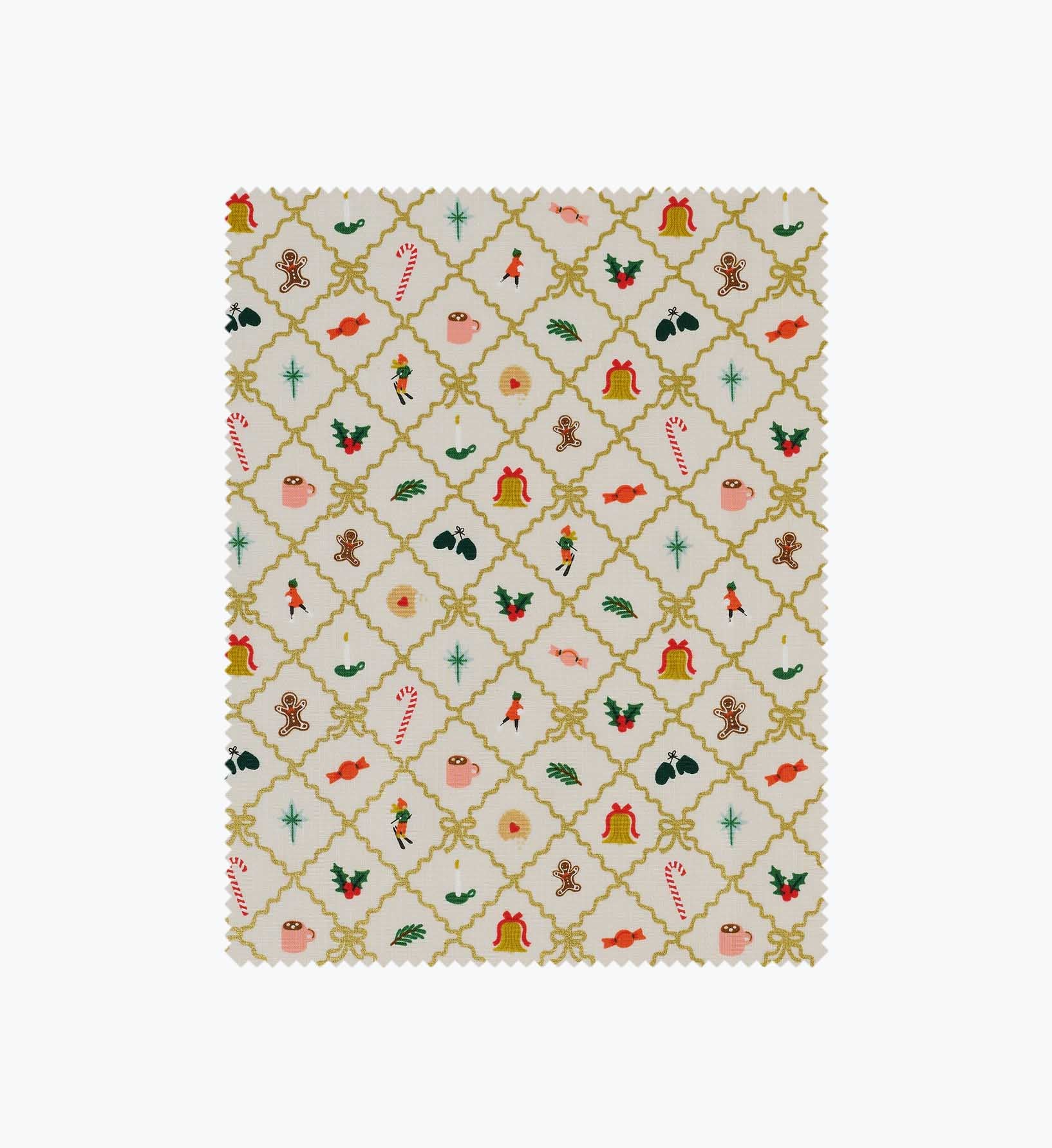 Holiday Argyle Cotton Metallic Fabric - Cream and Gold