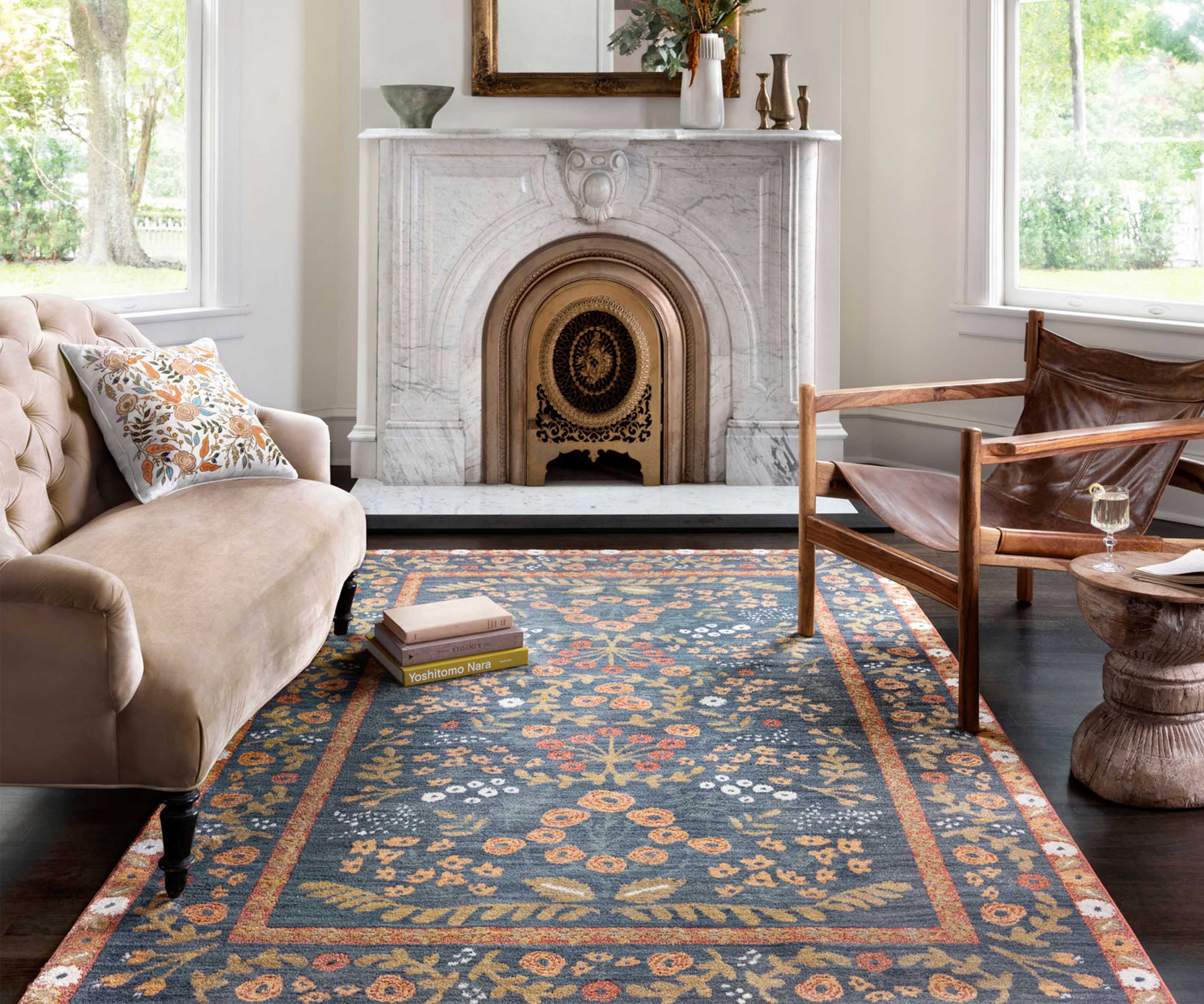 Fiore Florence Power Loomed Rug - Navy & Rust