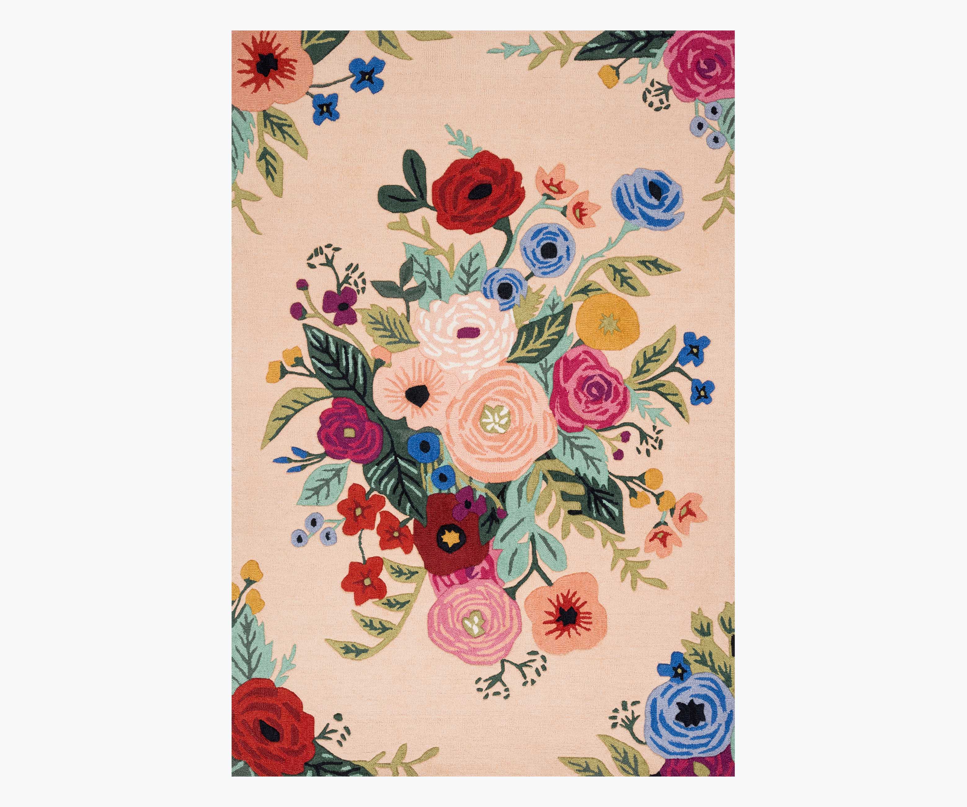 Les Fleurs Juliet Rose Bouquet Wool-Hooked Rug - Blush
