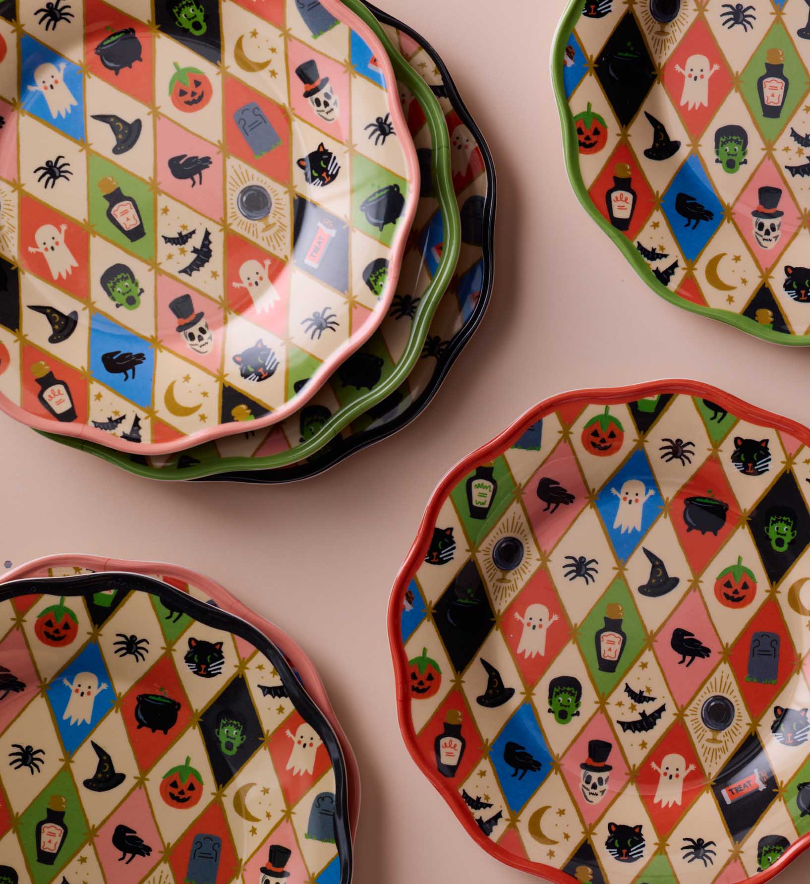 Melamine Assorted Dessert Plates - Halloween Argyle