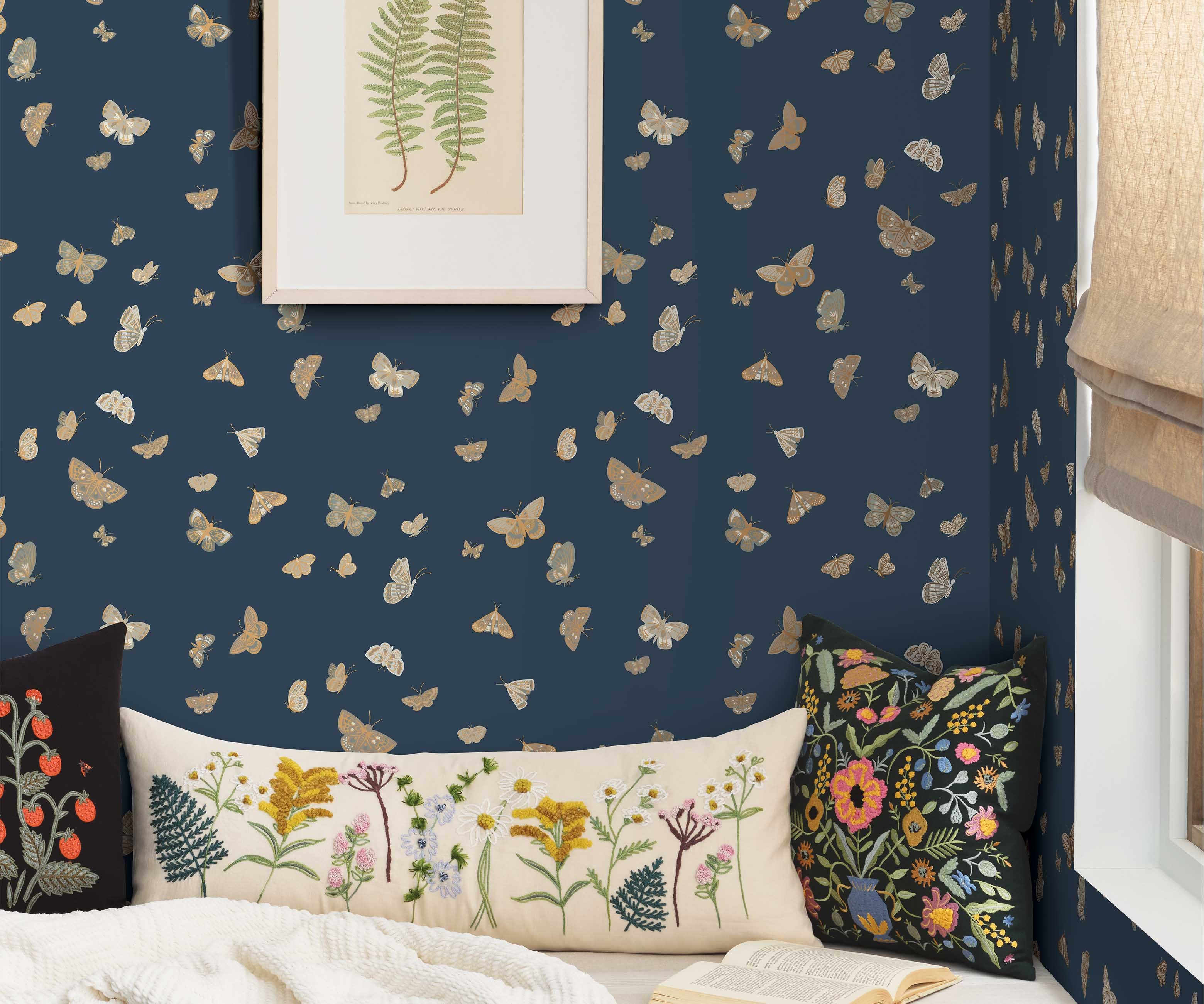 Butterfly House Wallpaper Sample - Navy