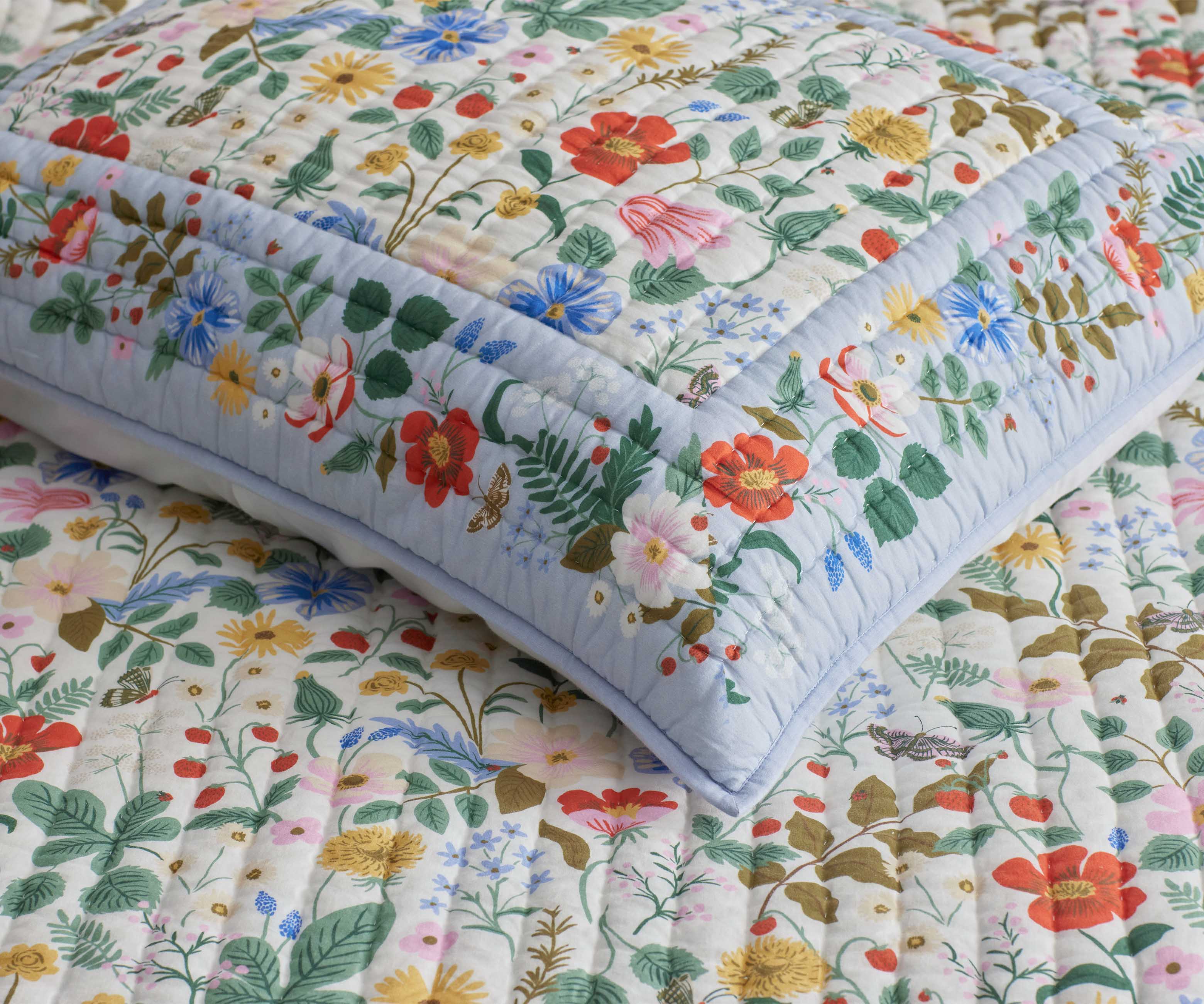Cotton Quilted Sham - Strawberry Fields