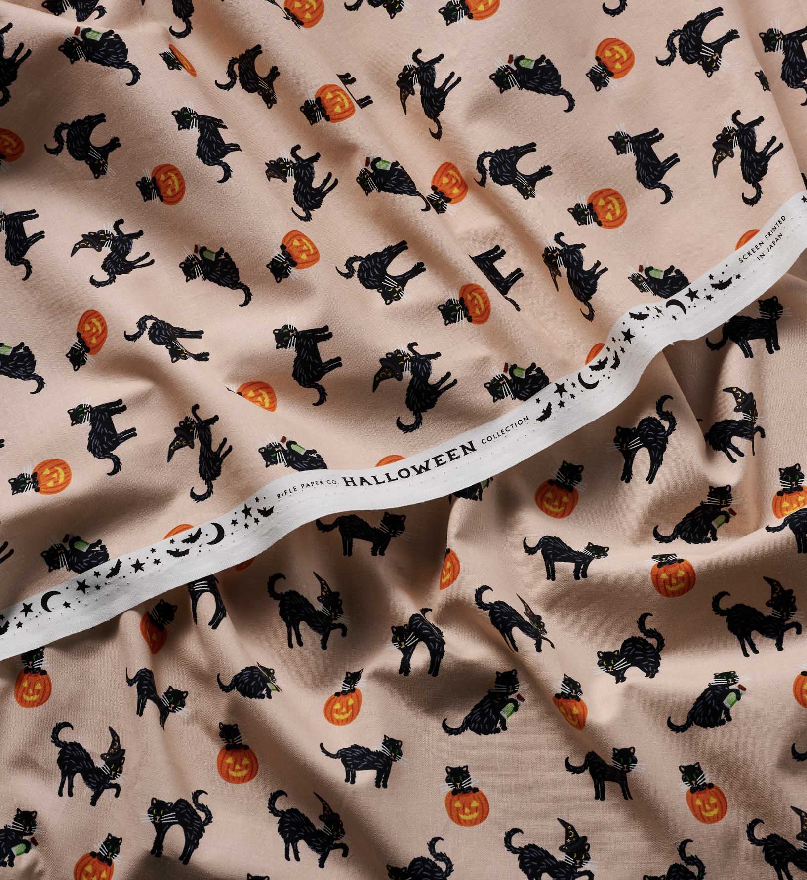 Black Cat Cotton Metallic Fabric - Blush