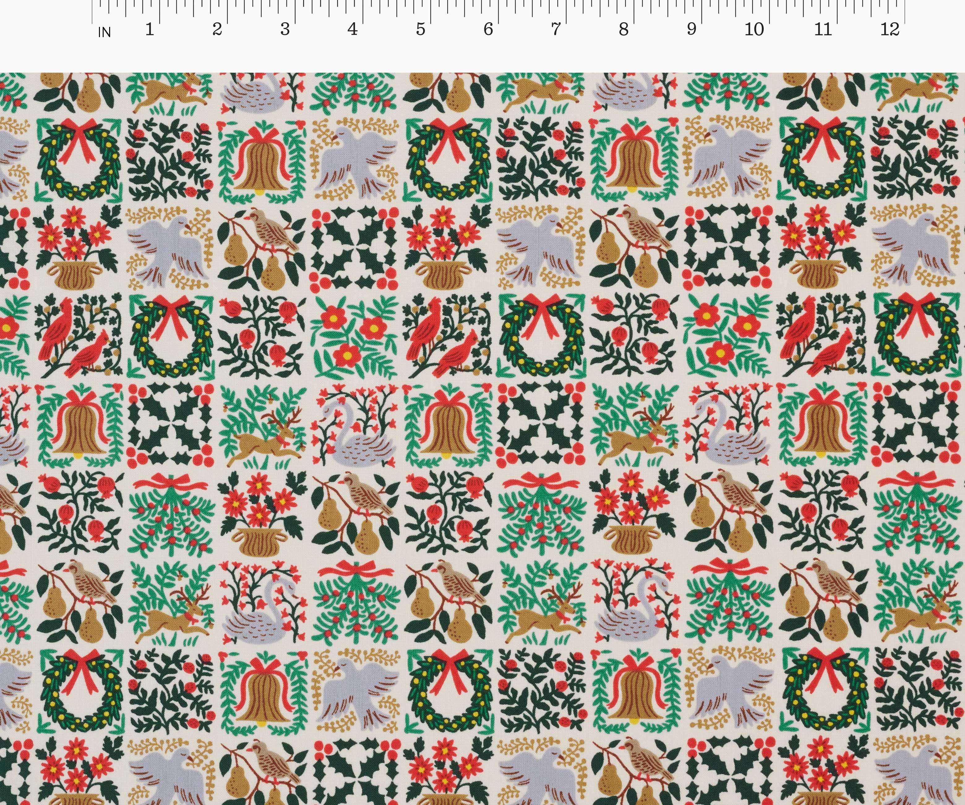 Christmastide Cotton Fabric - Cream
