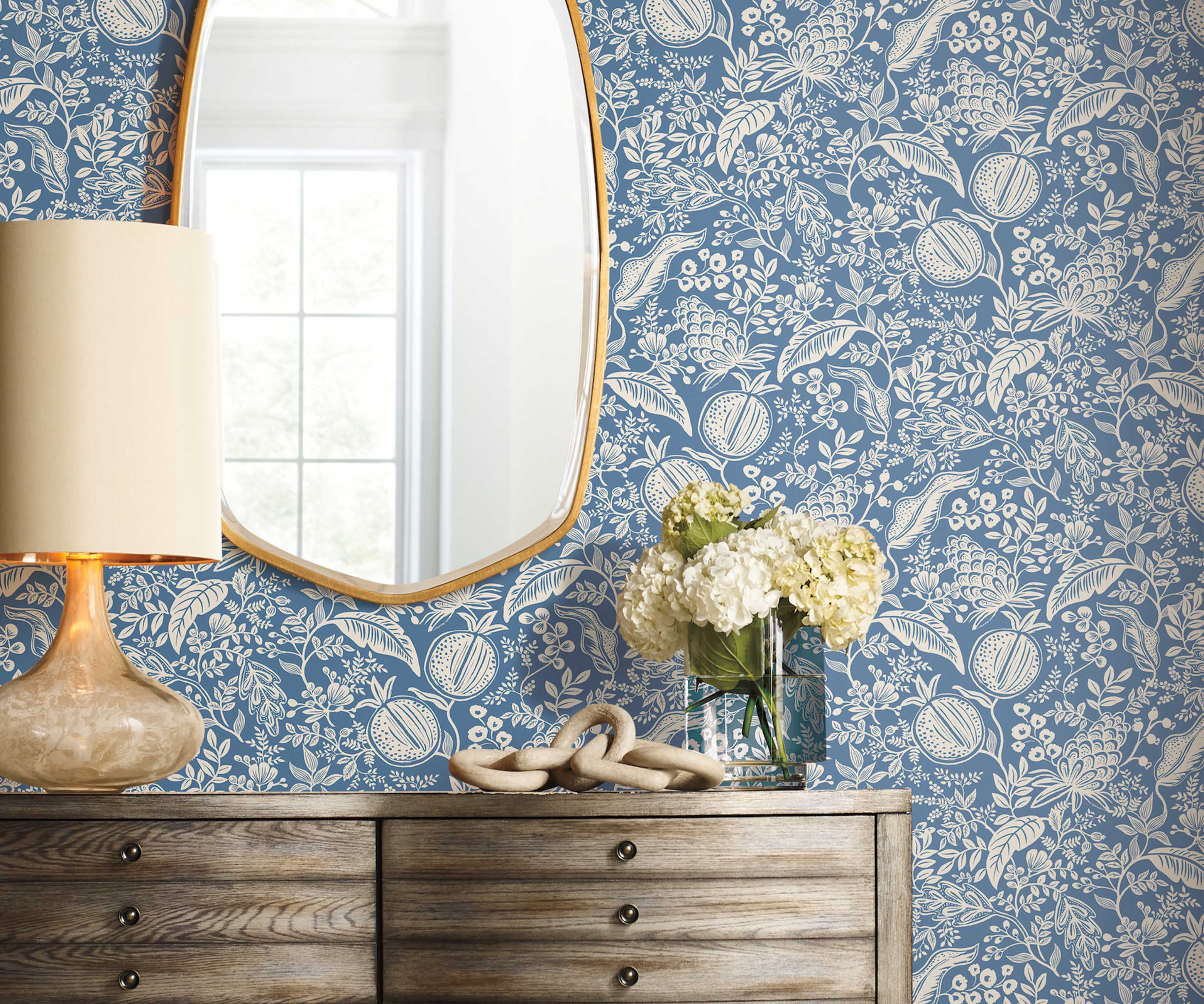 Pomegranate Peel & Stick Wallpaper - Blue & Ivory