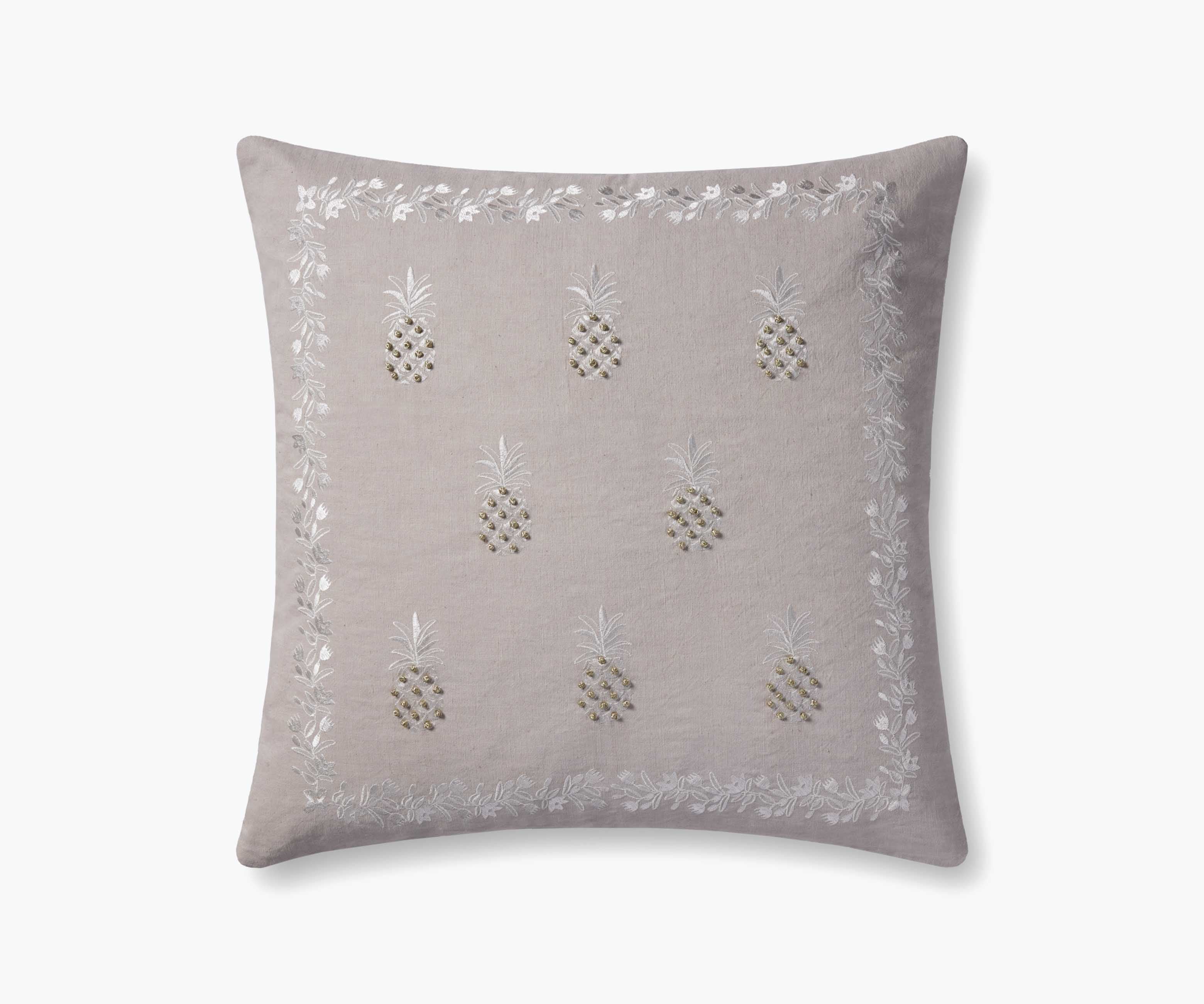 Pineapple Embroidered Pillow - Khaki