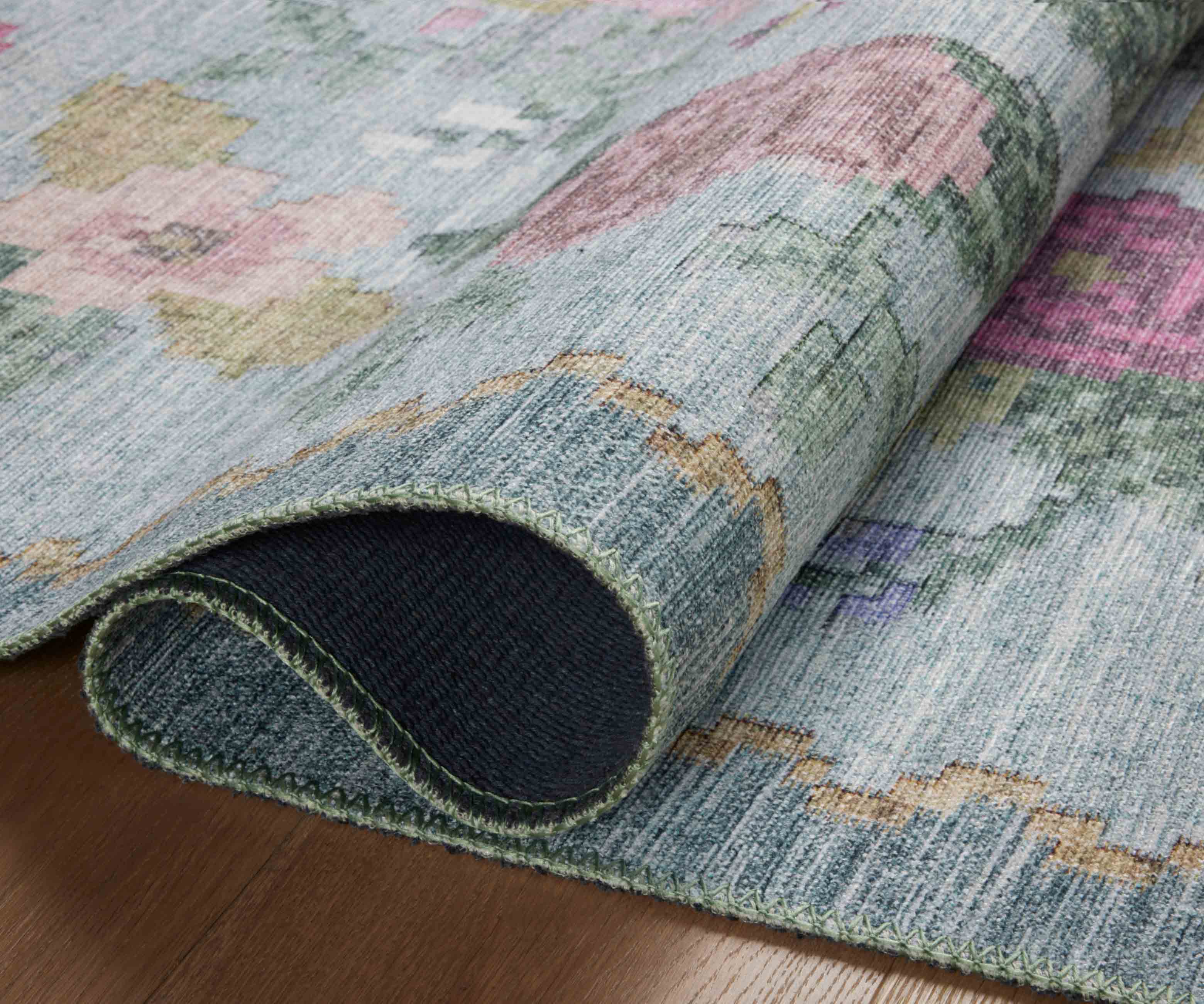 Rosa Antique Rose Power Loomed Rug - Sky