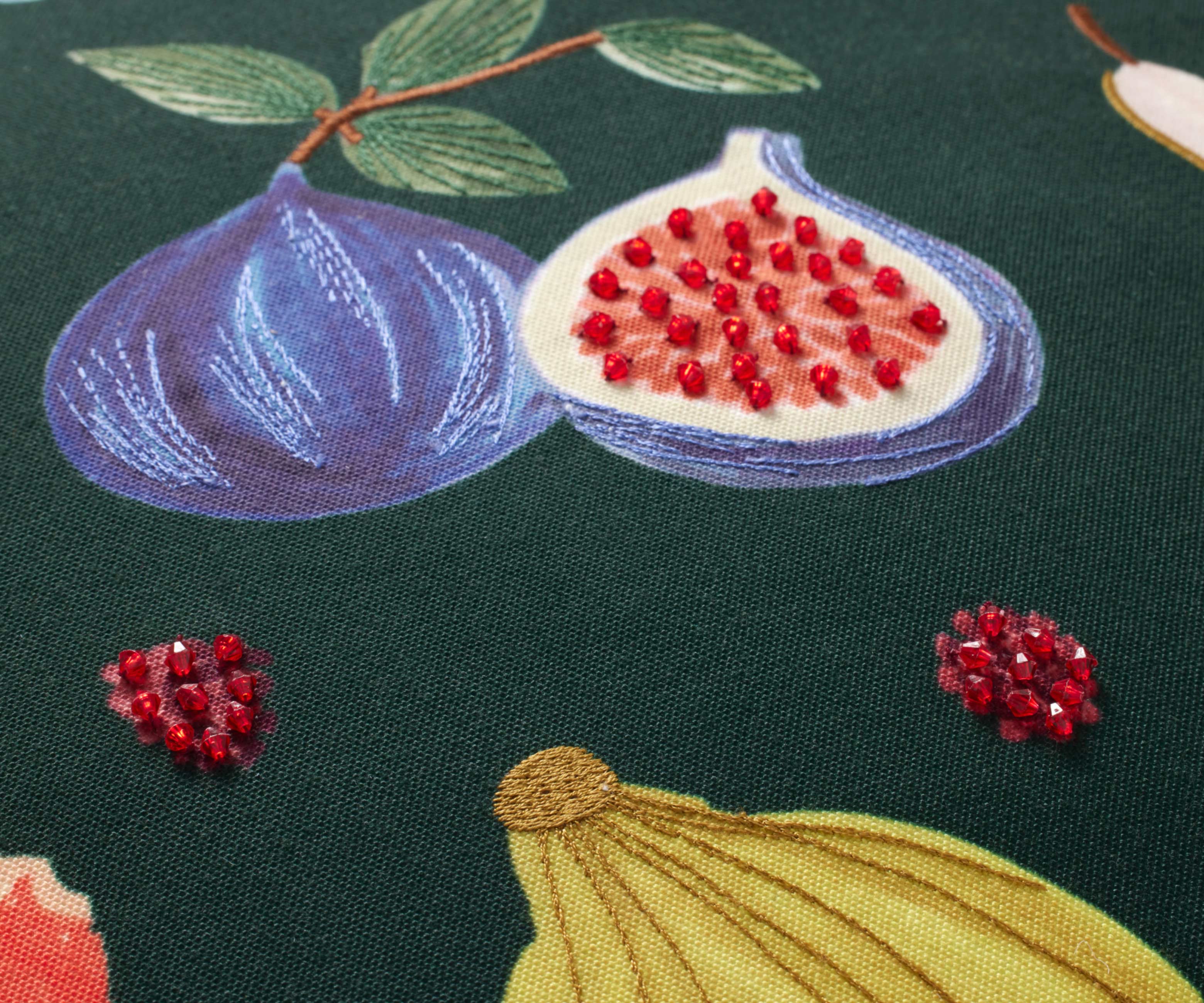 Fruit Stand Embroidered Pillow - Green