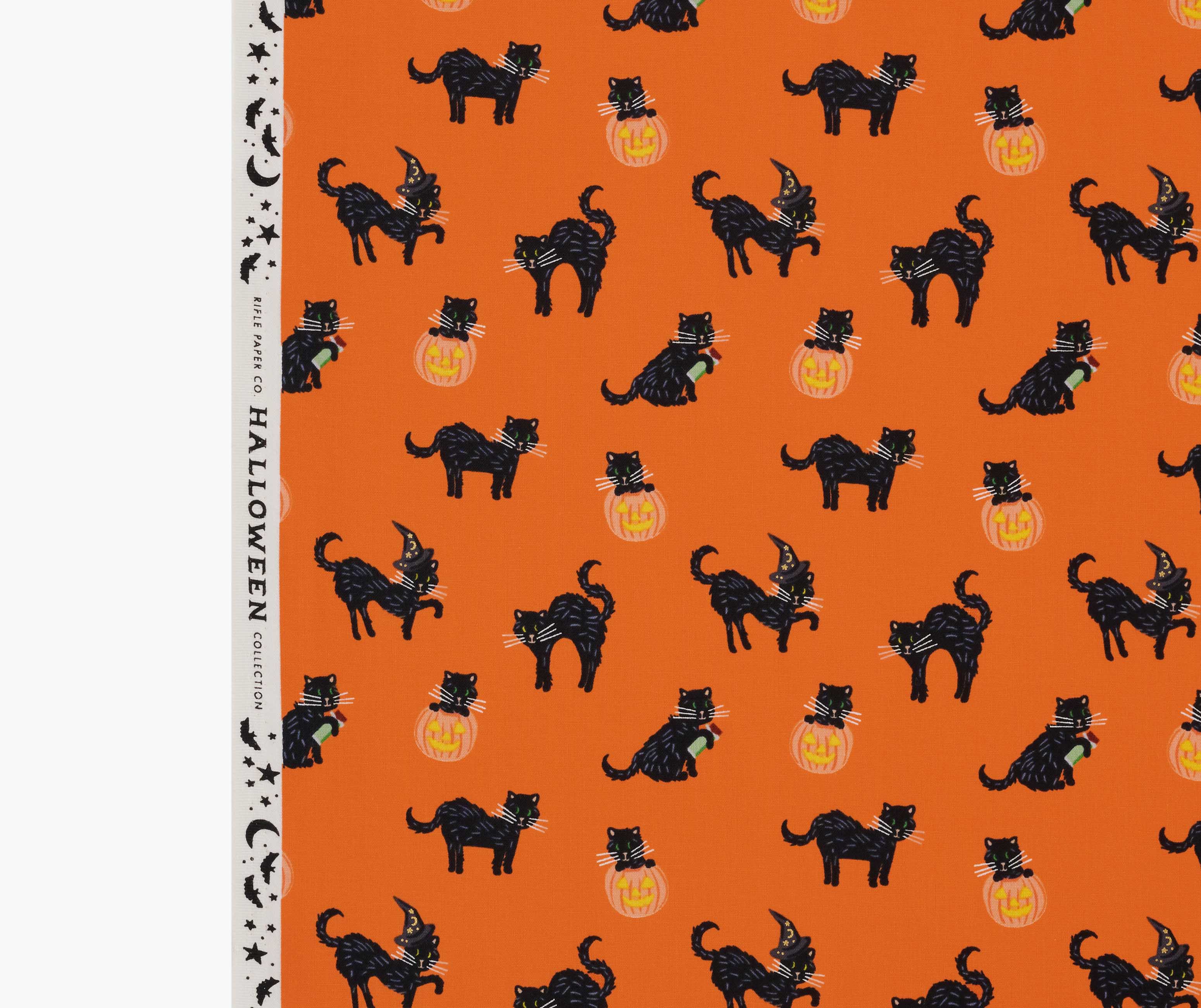 Black Cat Cotton Metallic Fabric - Orange