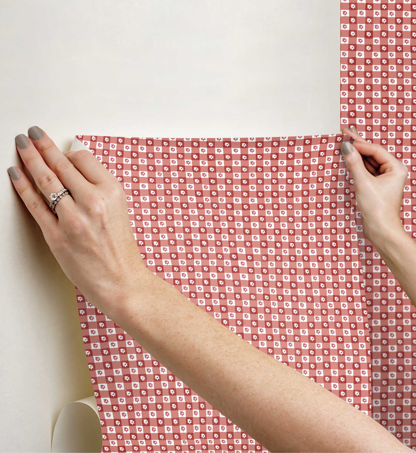 Daisy Gingham Peel & Stick Wallpaper - Red