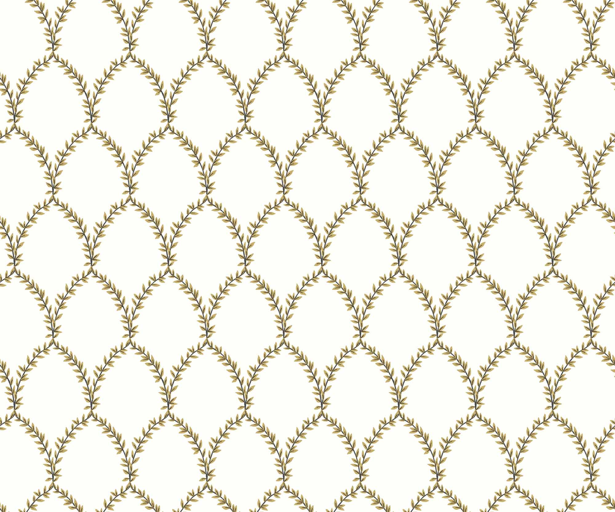 Laurel Wallpaper - Metallic Gold & White
