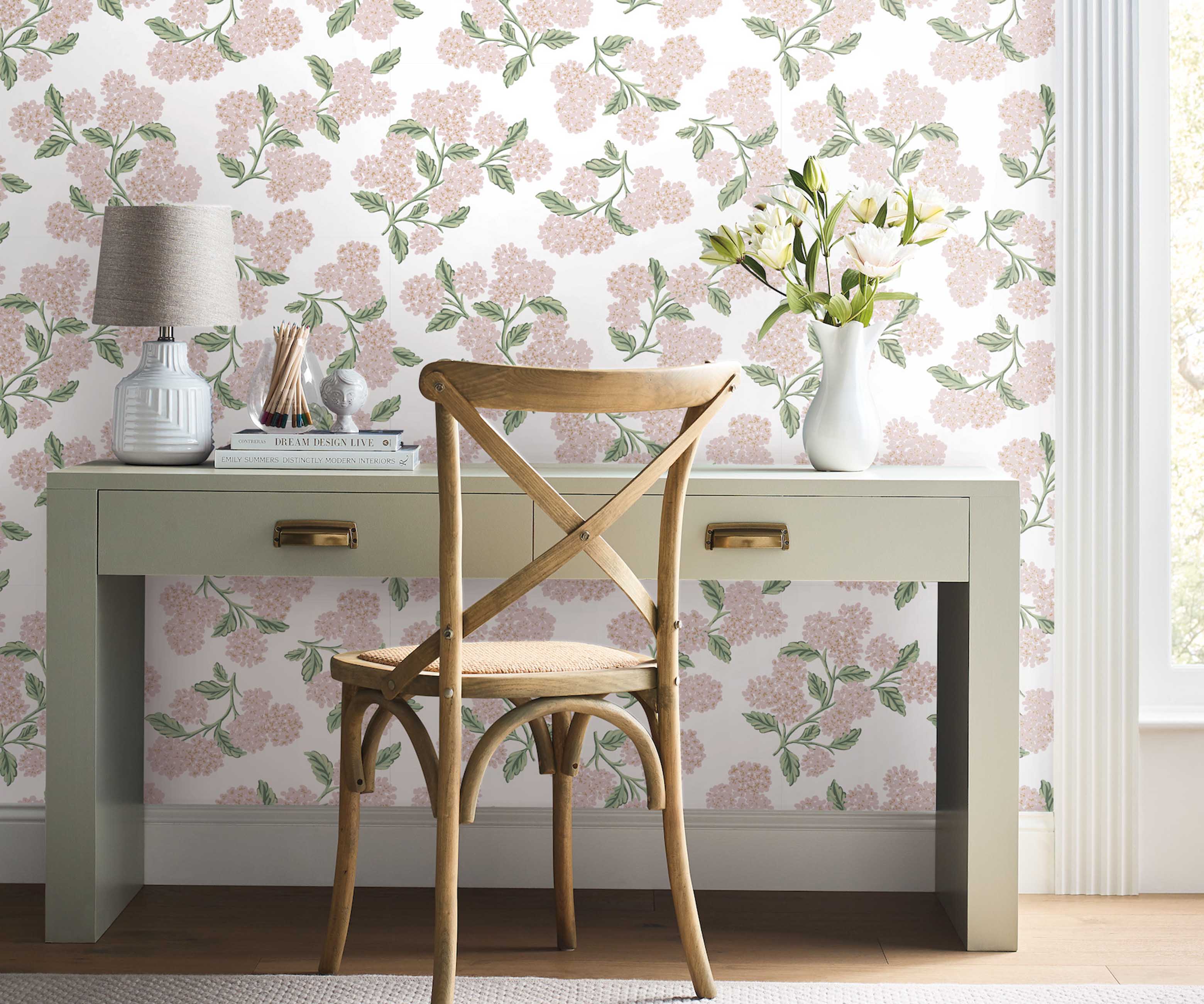 Hydrangea Peel & Stick Wallpaper - Pink & White