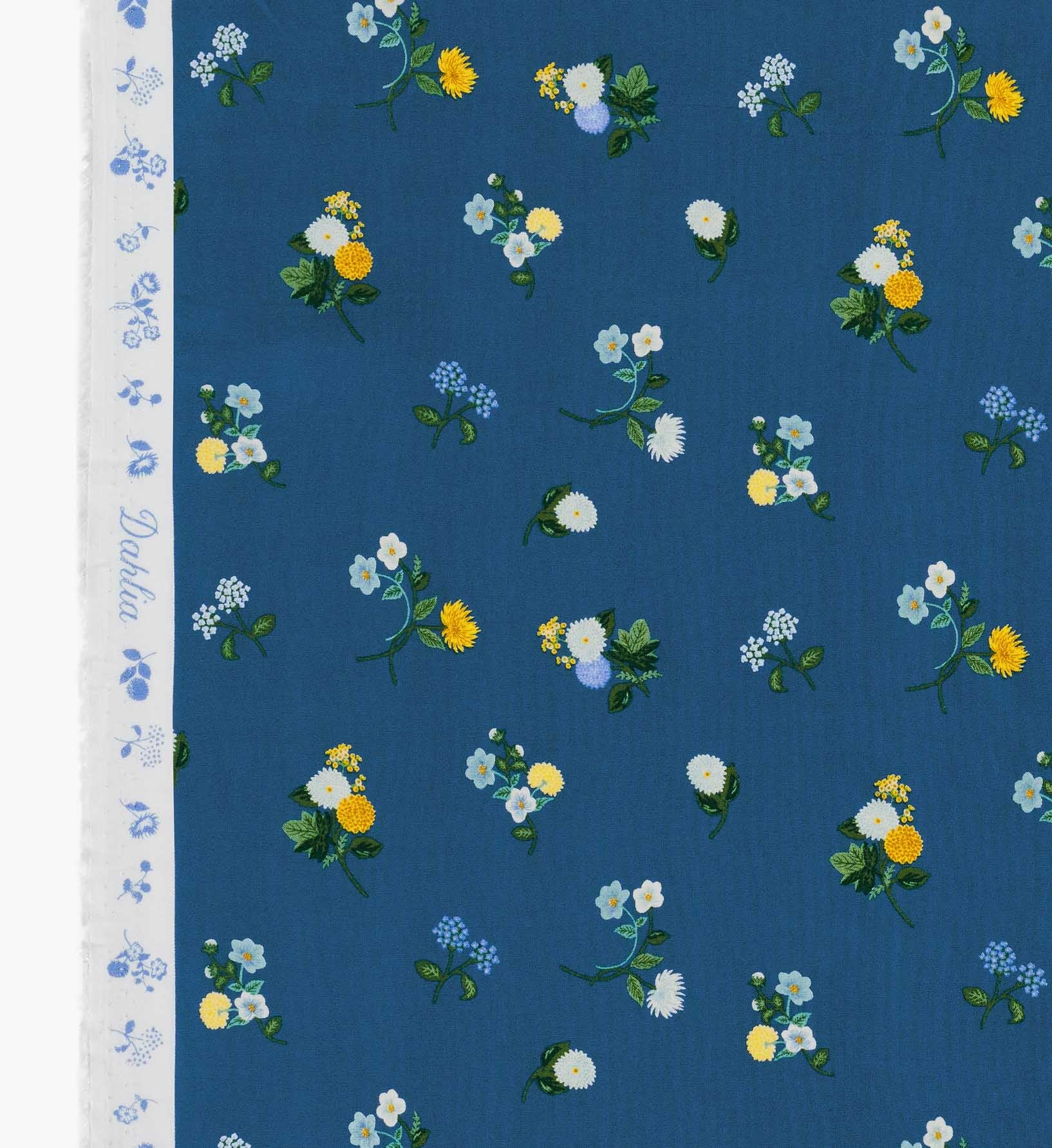 Ditsy Dahlia Rayon Fabric - Navy