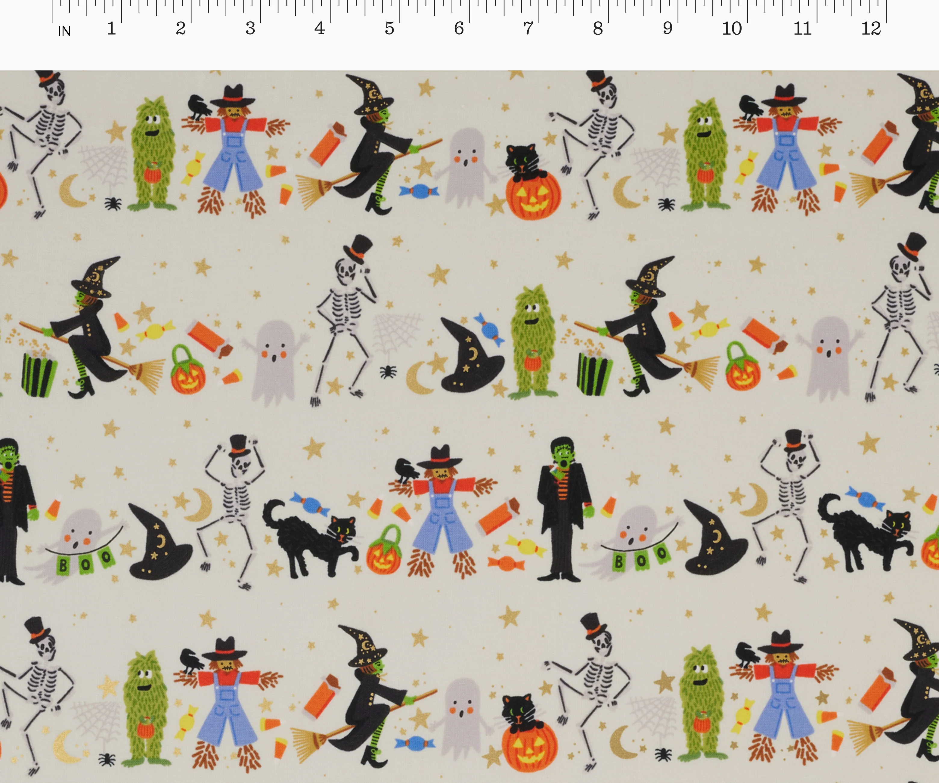 Halloween Parade Cotton Metallic Fabric - Cream