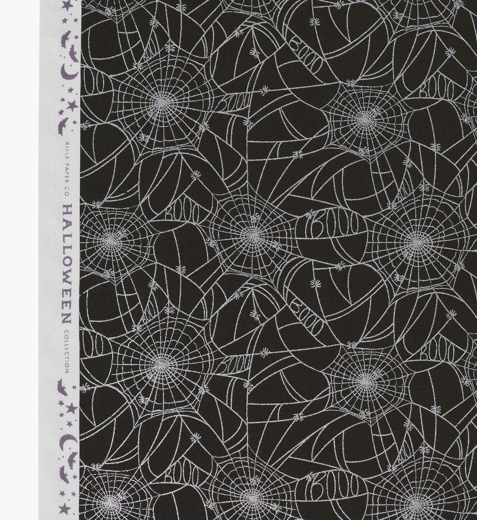Spider Webs Cotton Metallic Fabric - Black and Silver