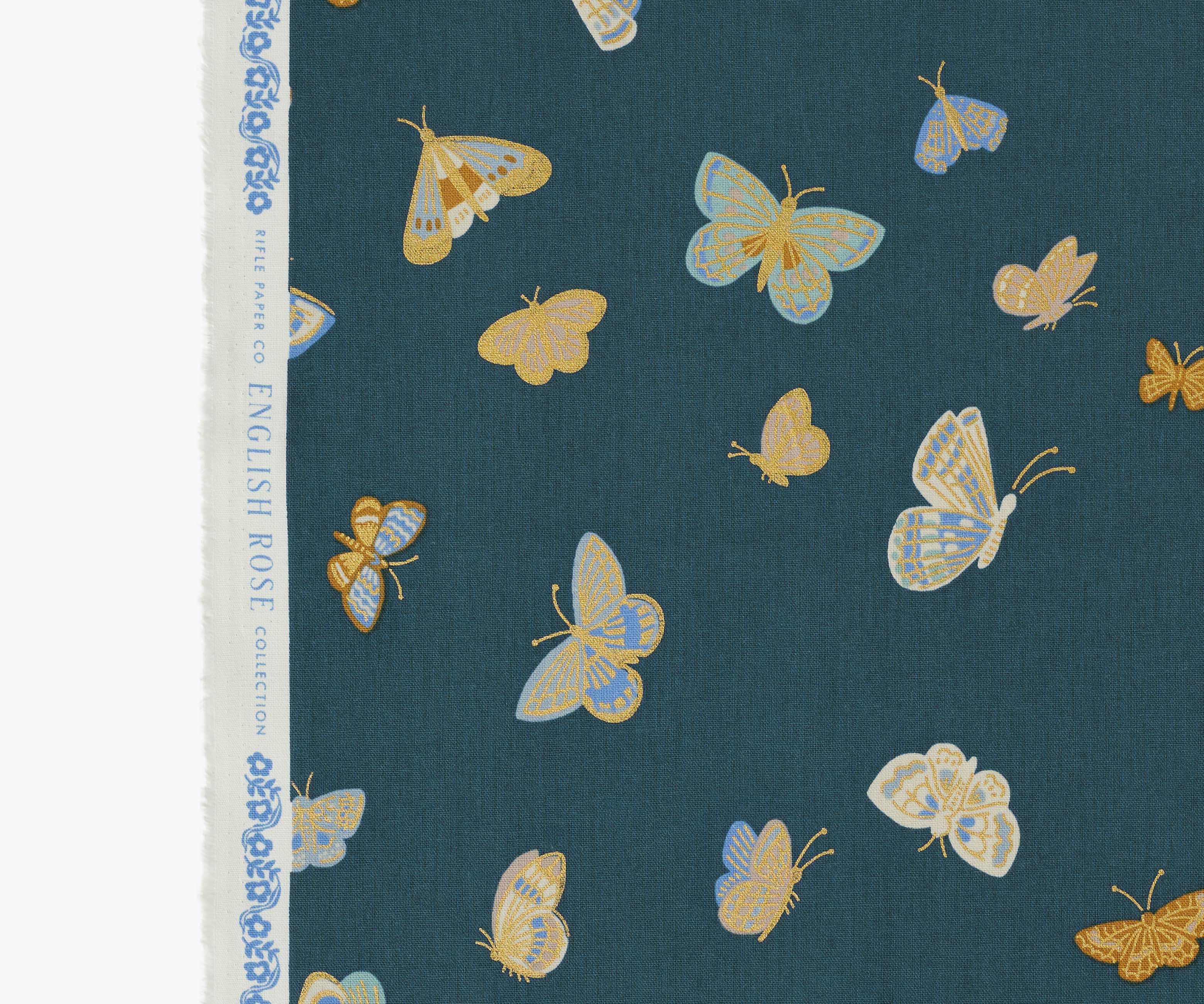 Butterfly House Canvas Metallic Fabric - Blue