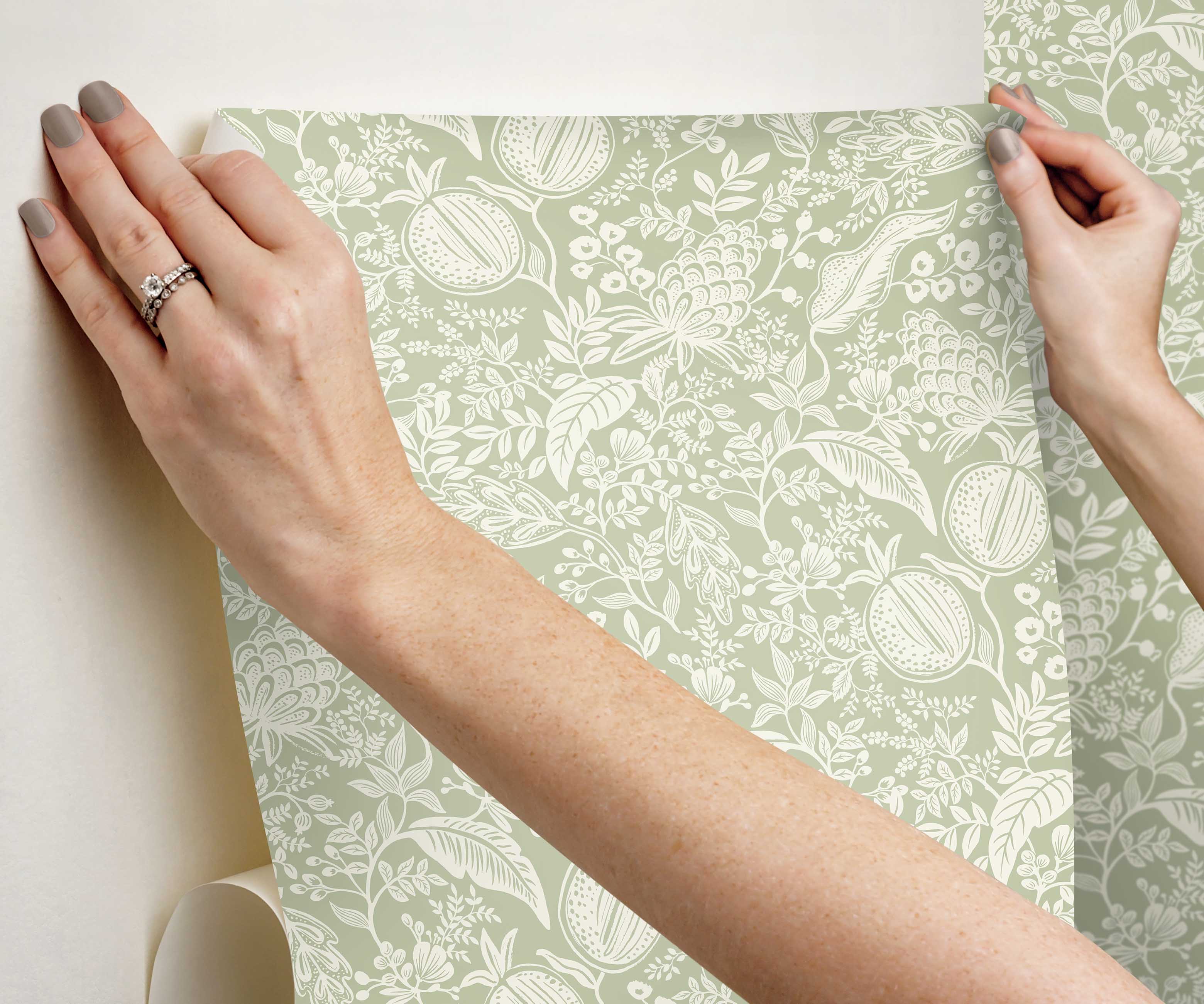Pomegranate Peel & Stick Wallpaper - Pistachio & White