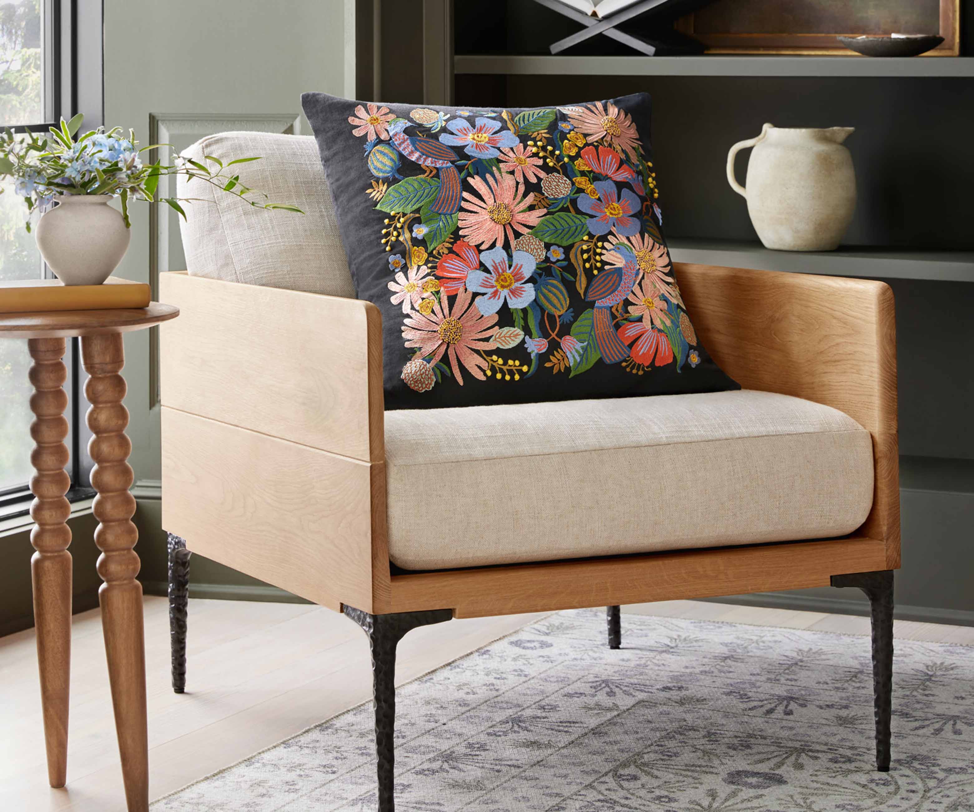 Dovecote Embroidered Pillow - Black