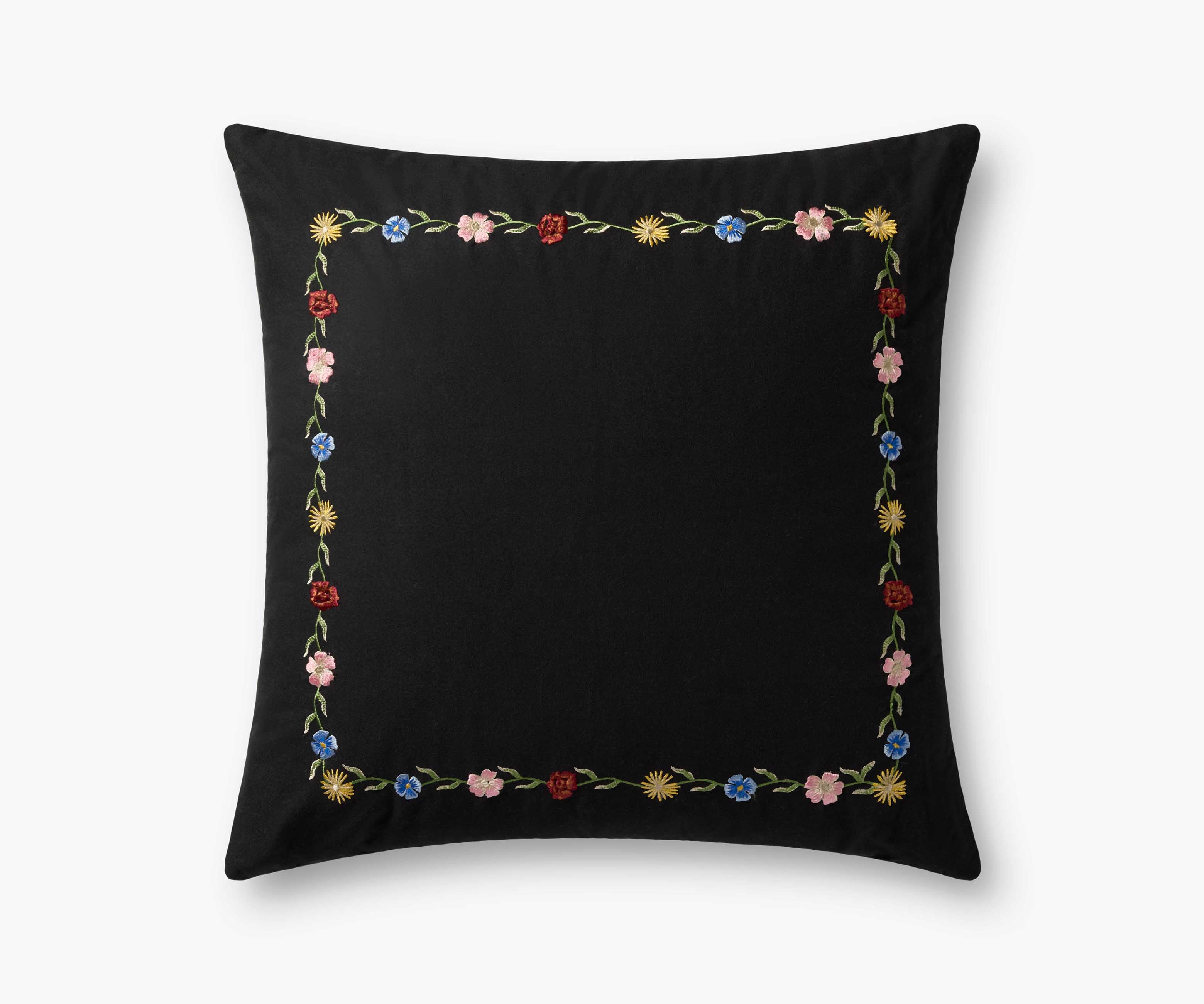 Curio Border Embroidered Pillow - Black