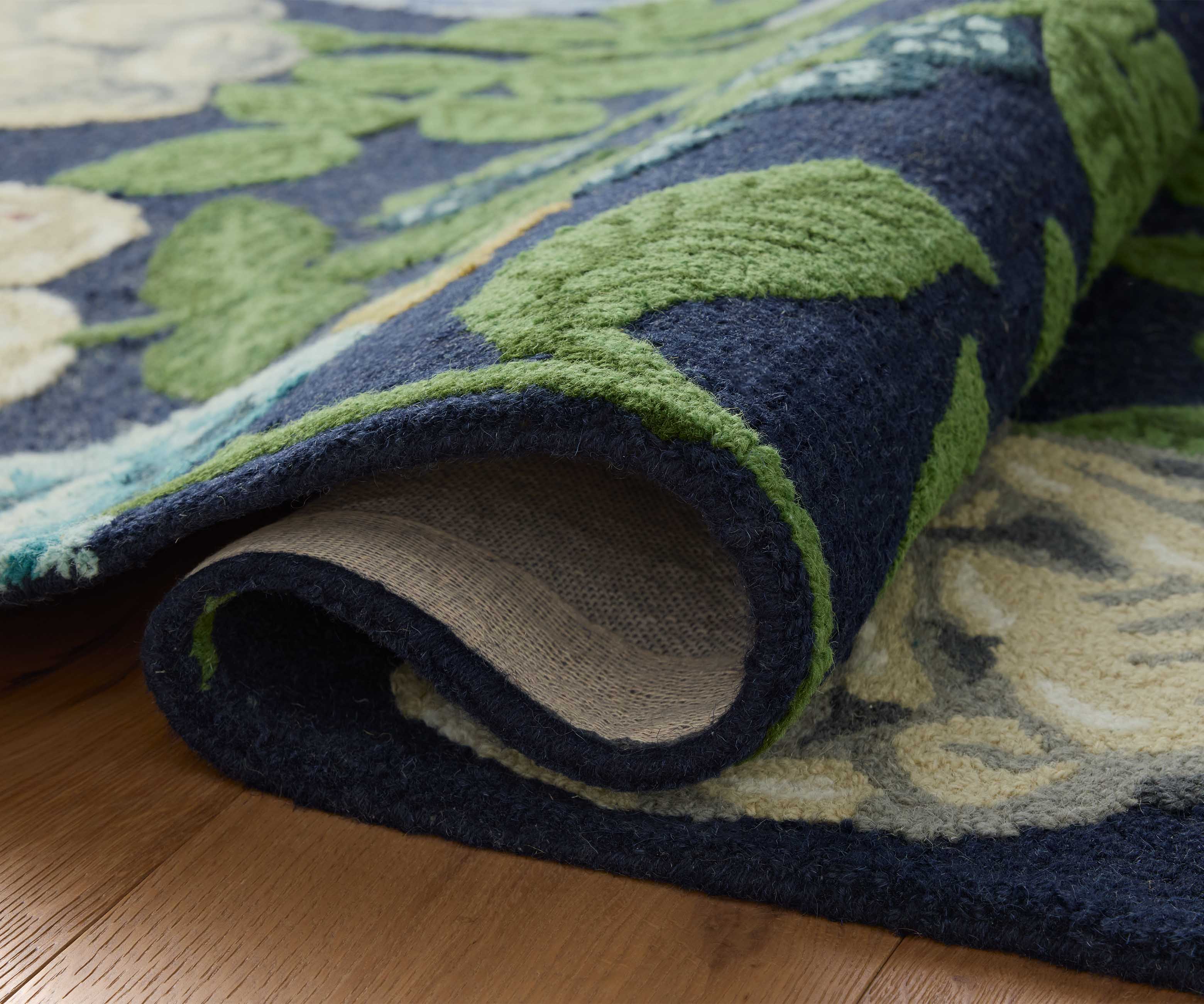 Highgrove Roses Wool Hooked Rug - Navy