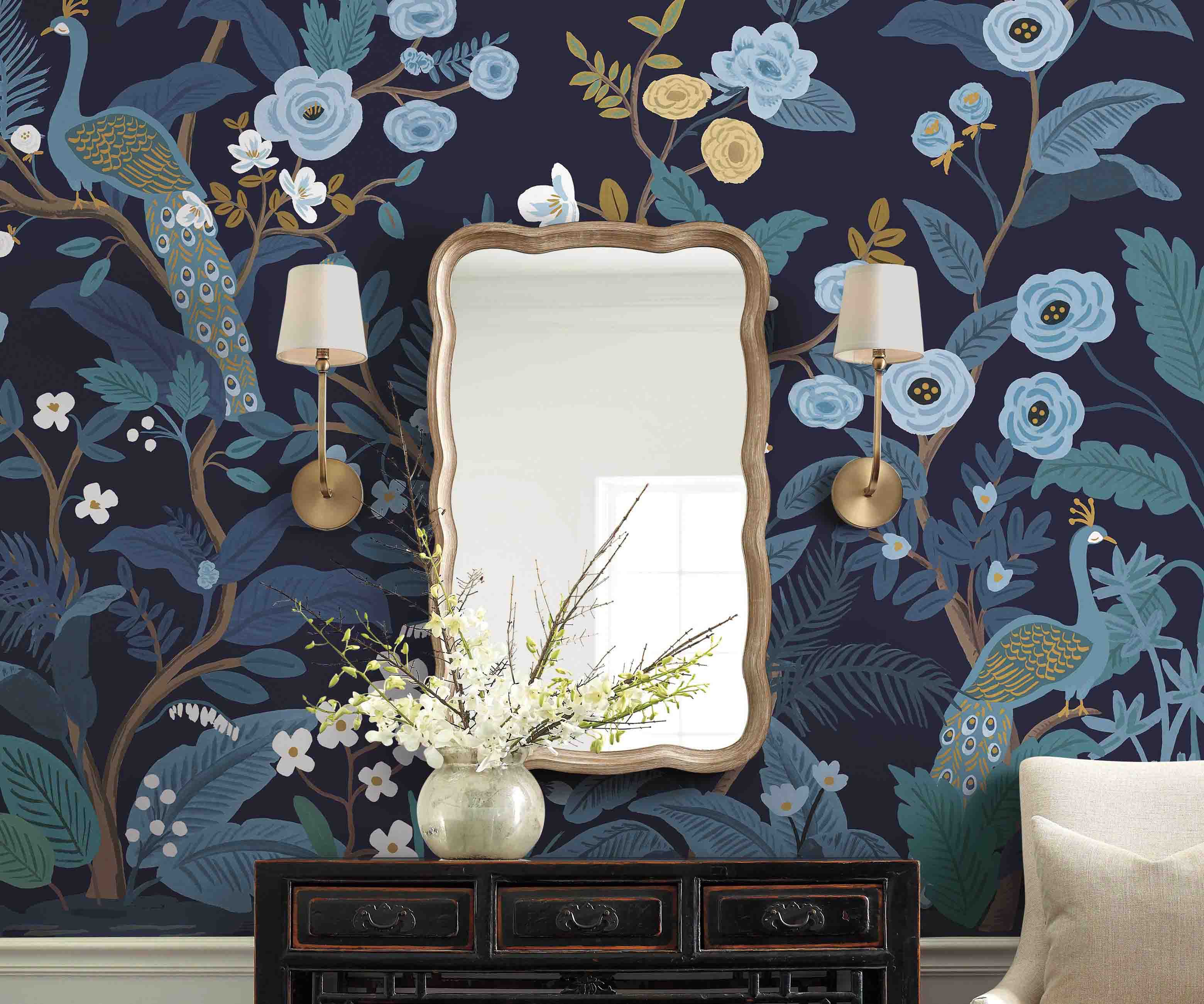 Peacock Wallpaper Mural - Navy