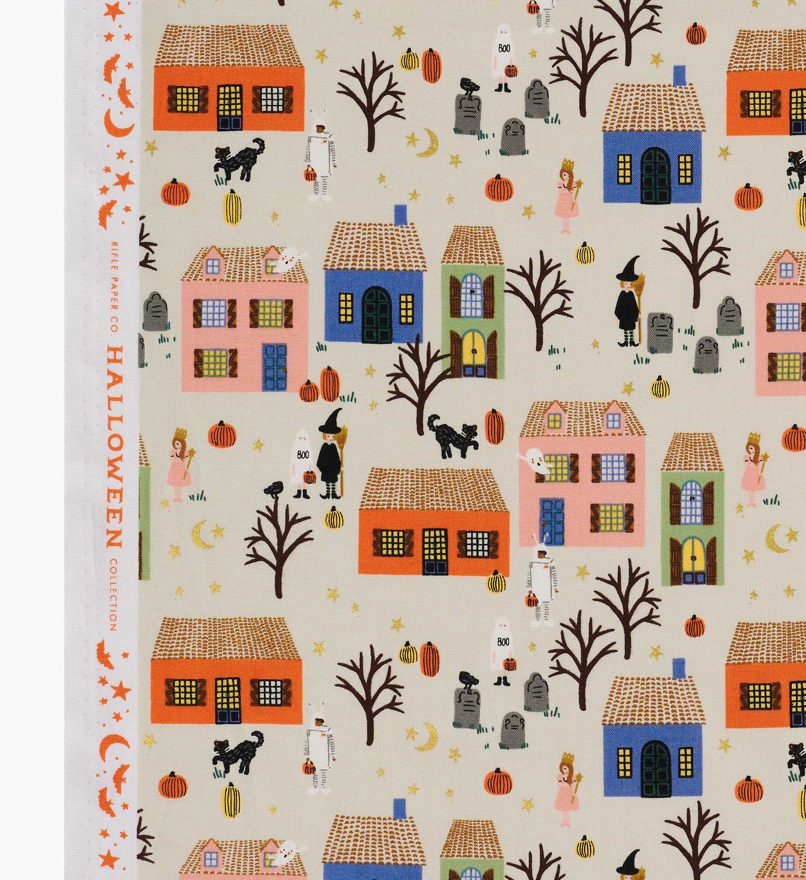 Halloween Night Cotton Metallic Fabric - Linen and Gold