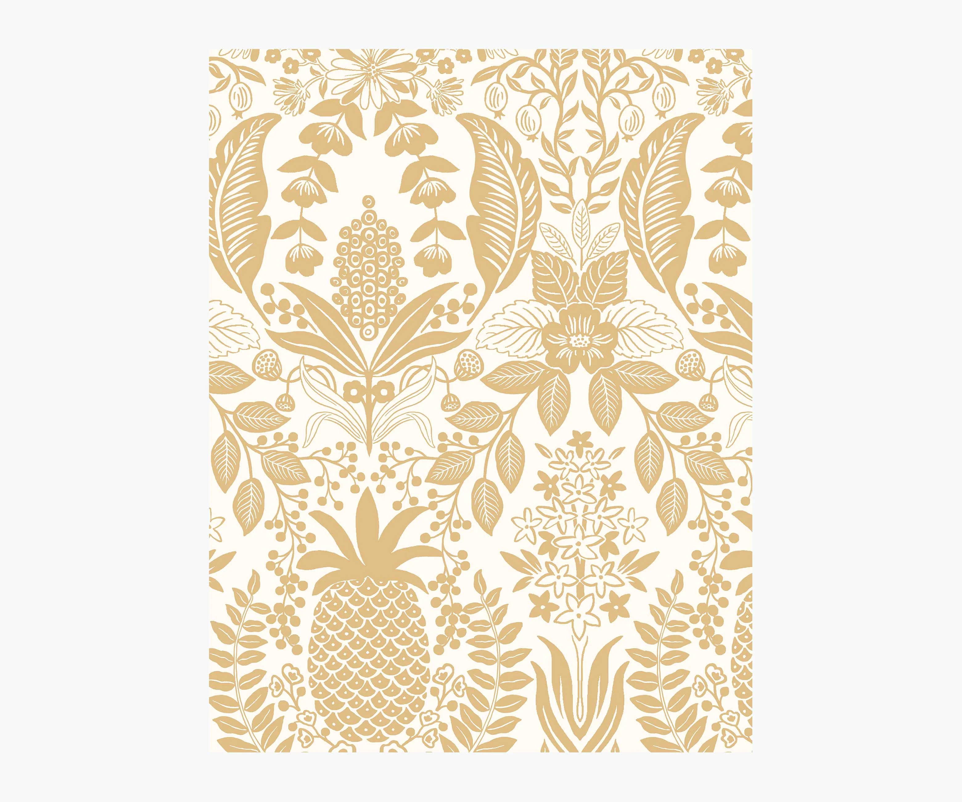 Pineapple Damask Wallpaper Sample - White & Metallic Gold