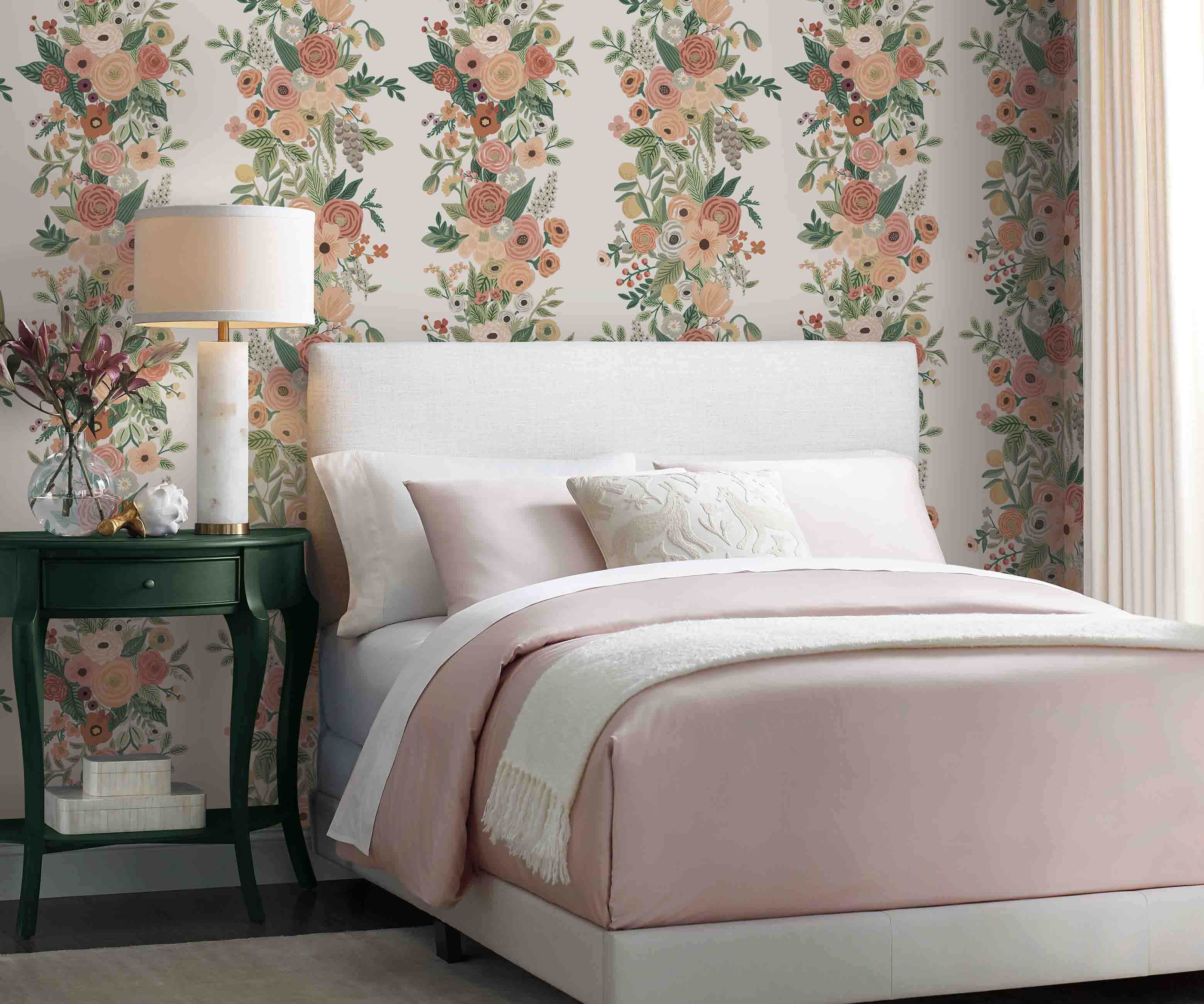 Garden Party Trellis Wallpaper - Burgundy Multi