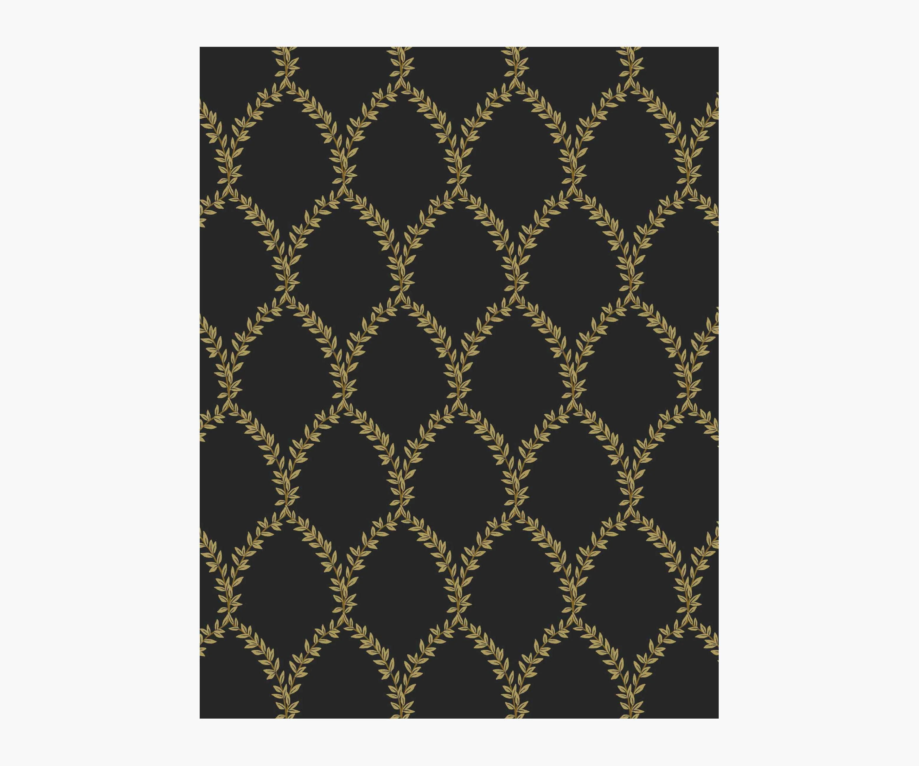Laurel Wallpaper Sample - Metallic Gold & Black