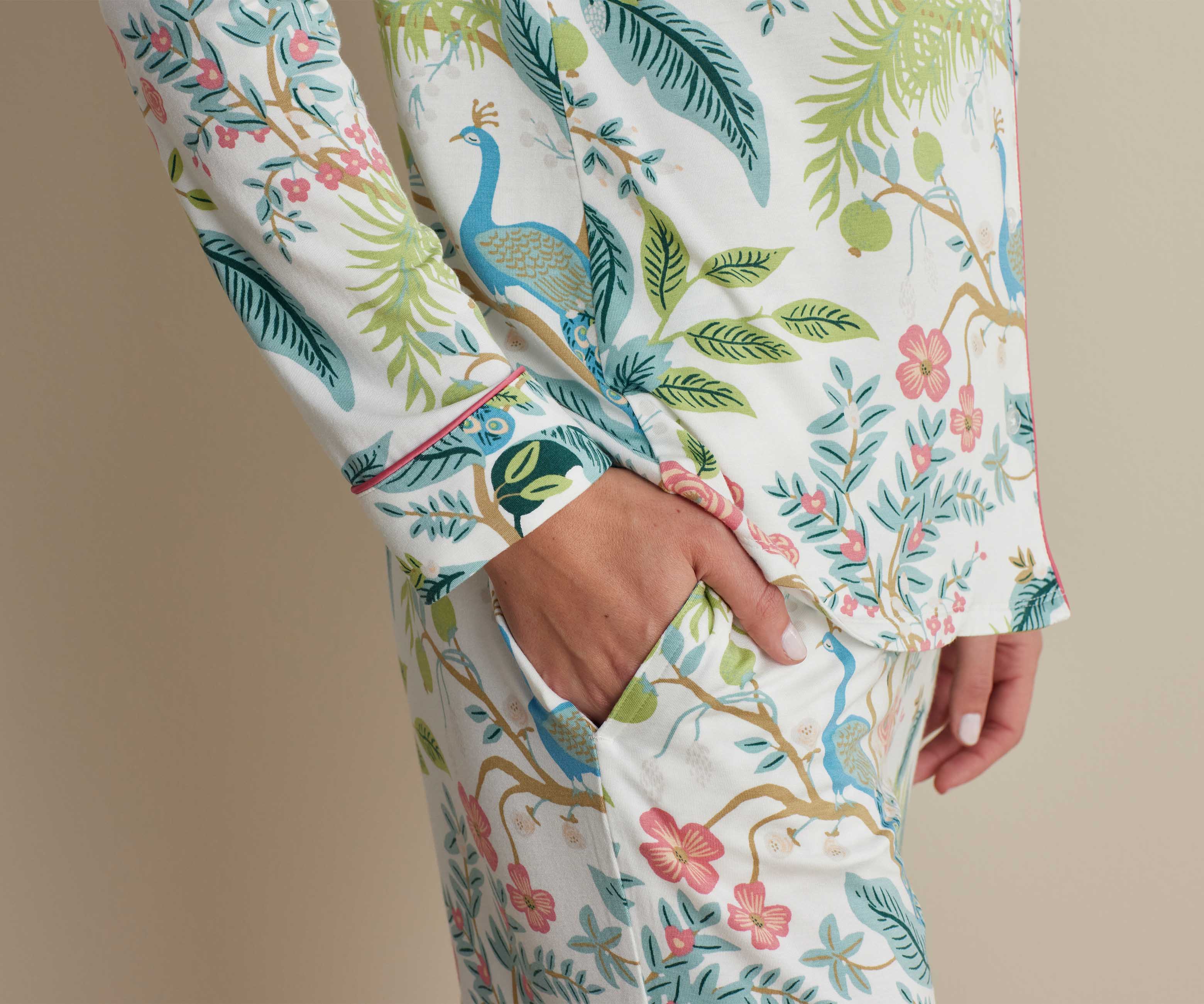 Tencel Modal Button Front Long Set - Peacock Ivory