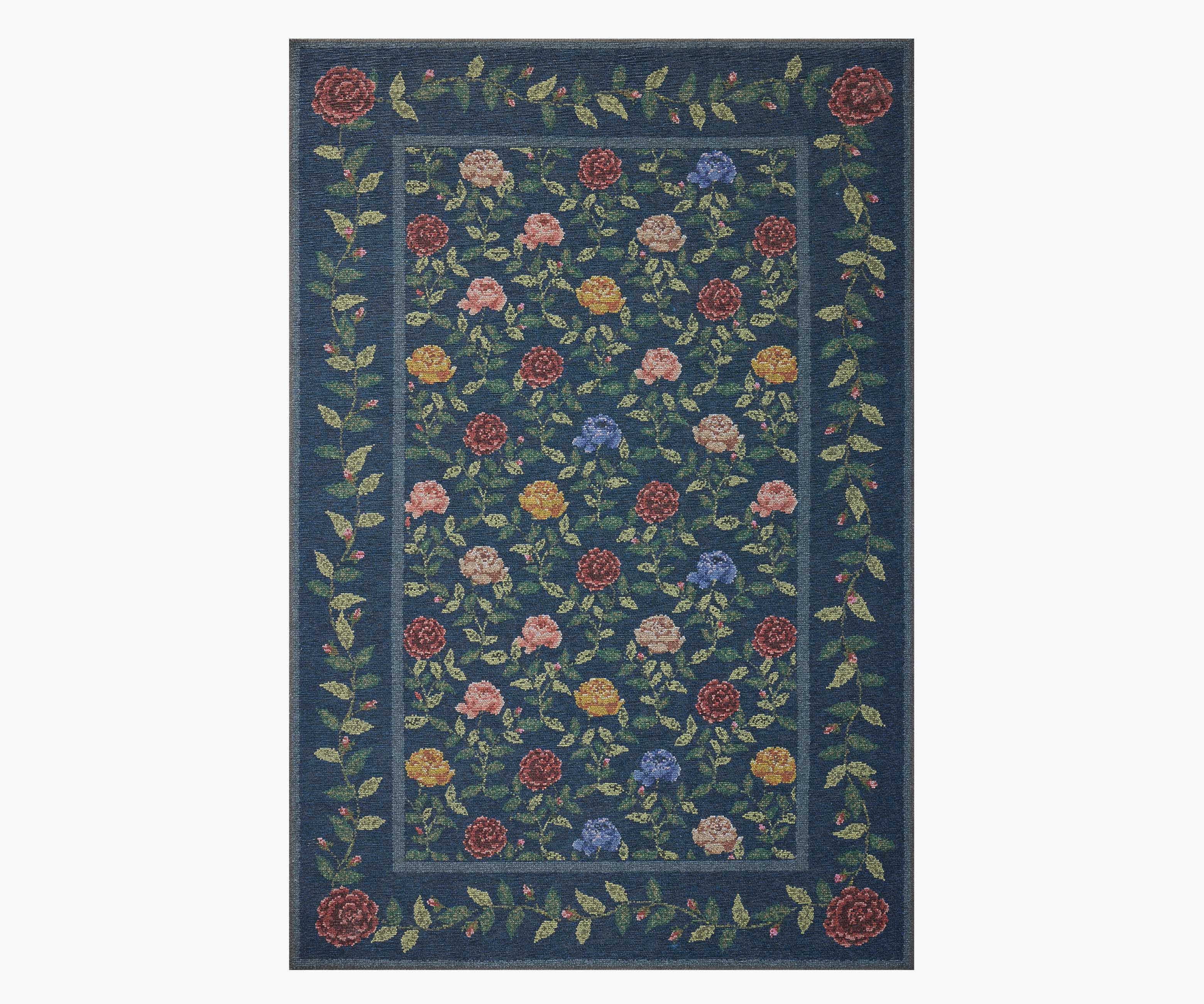 Wildwood Rose Trellis Printed Rug - Navy
