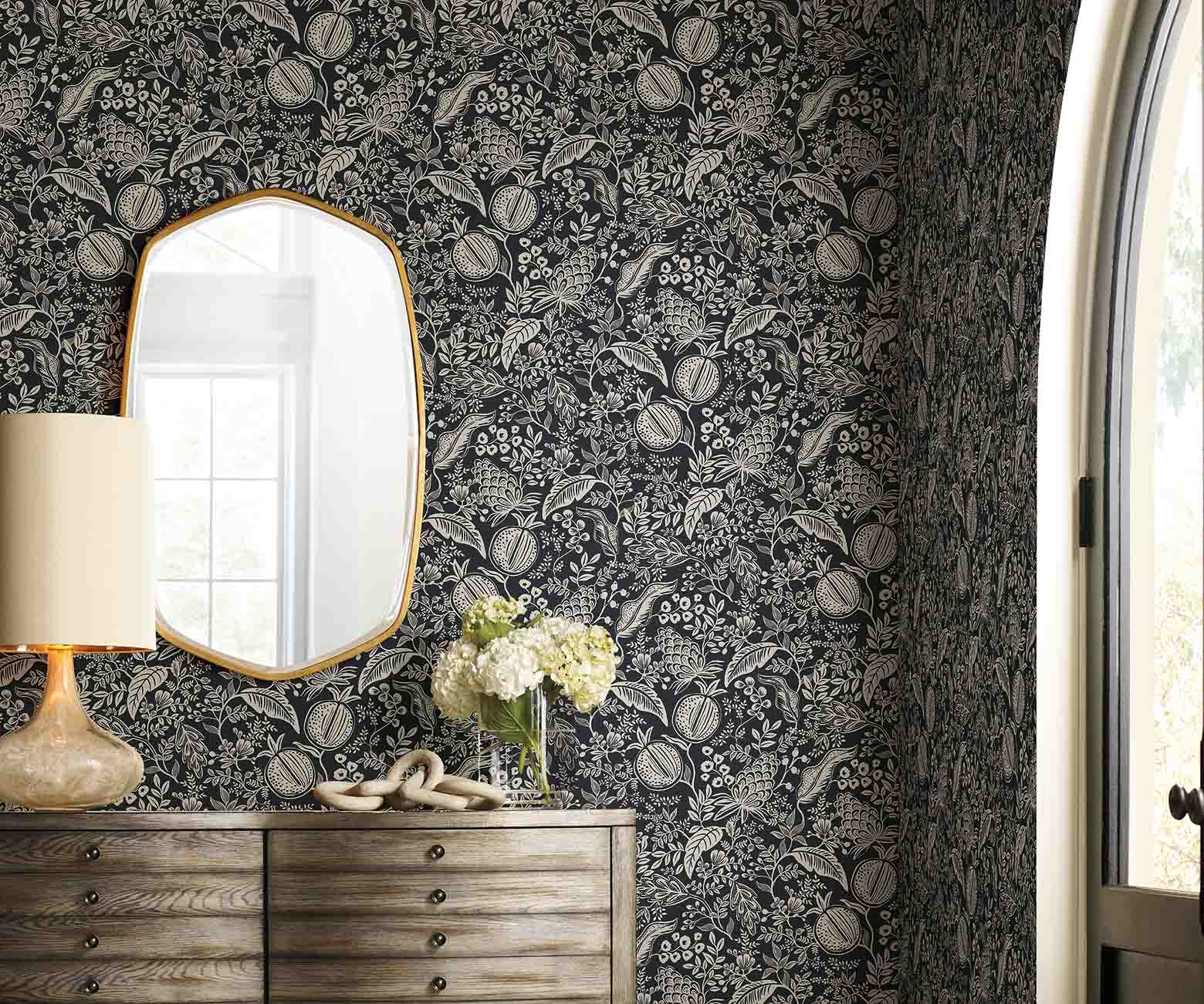 Pomegranate Wallpaper - Black & Linen