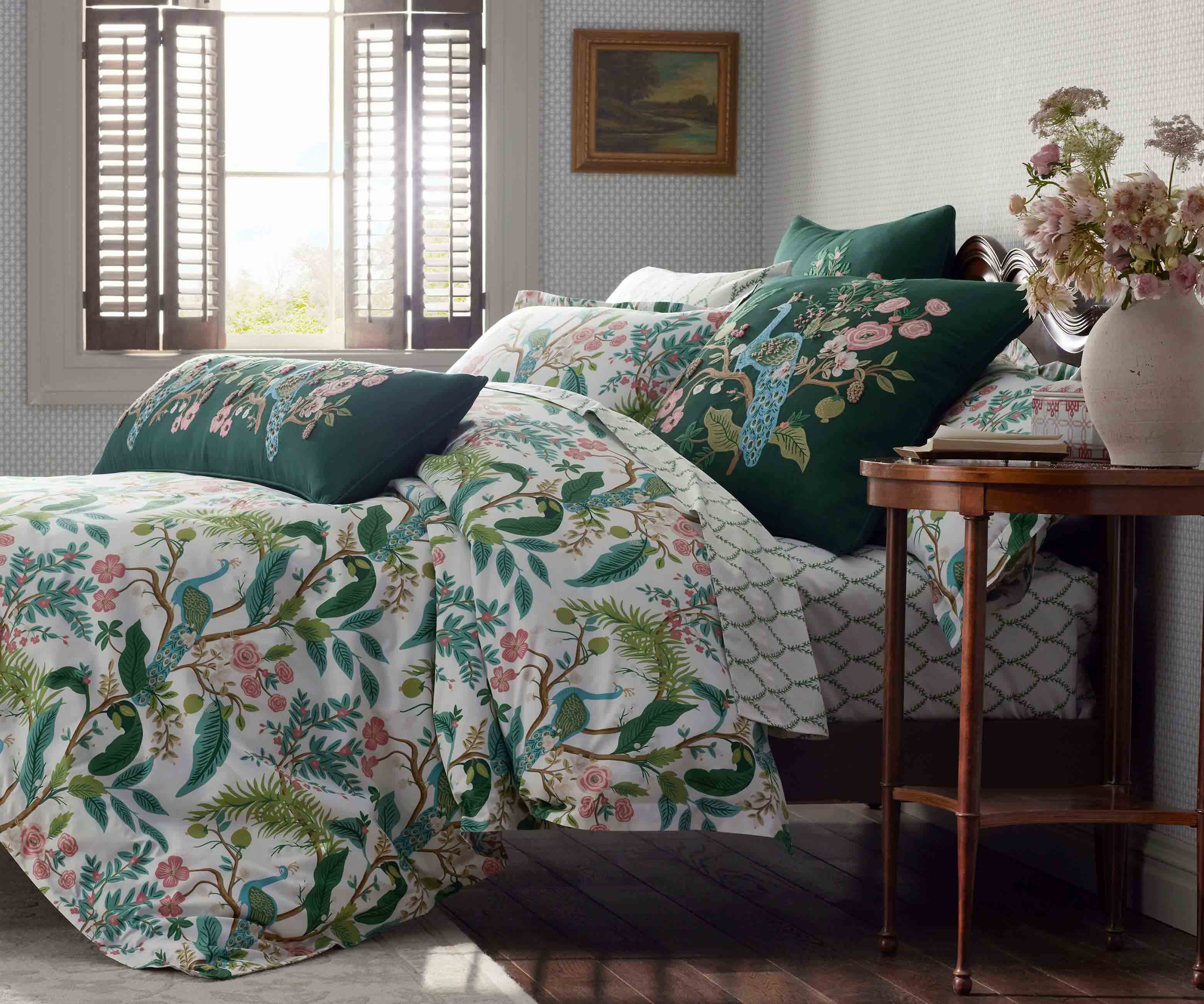 Embroidered Pillow Cover - Peacock Emerald