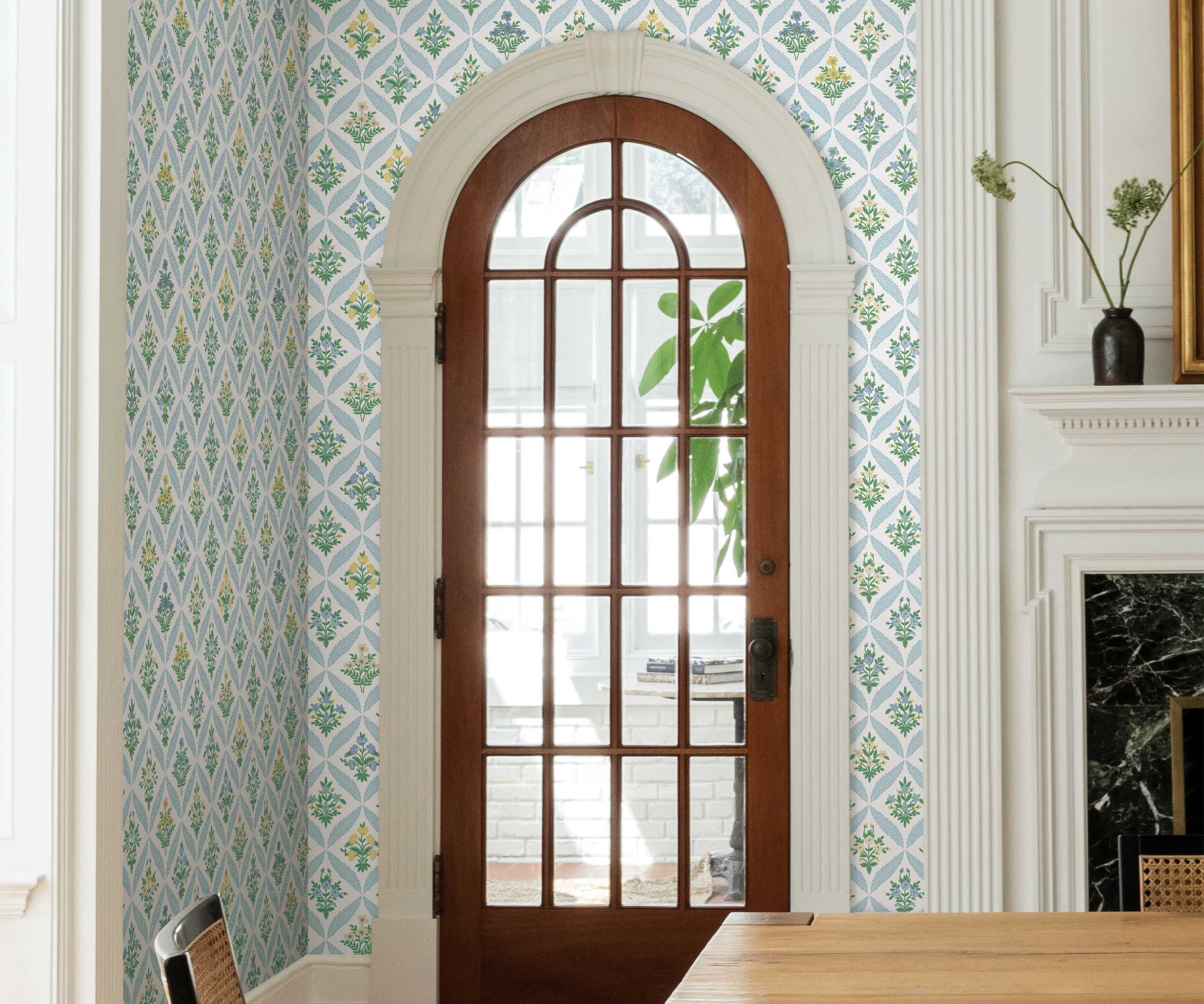 Estee Garden Wallpaper Sample - Blue Multi