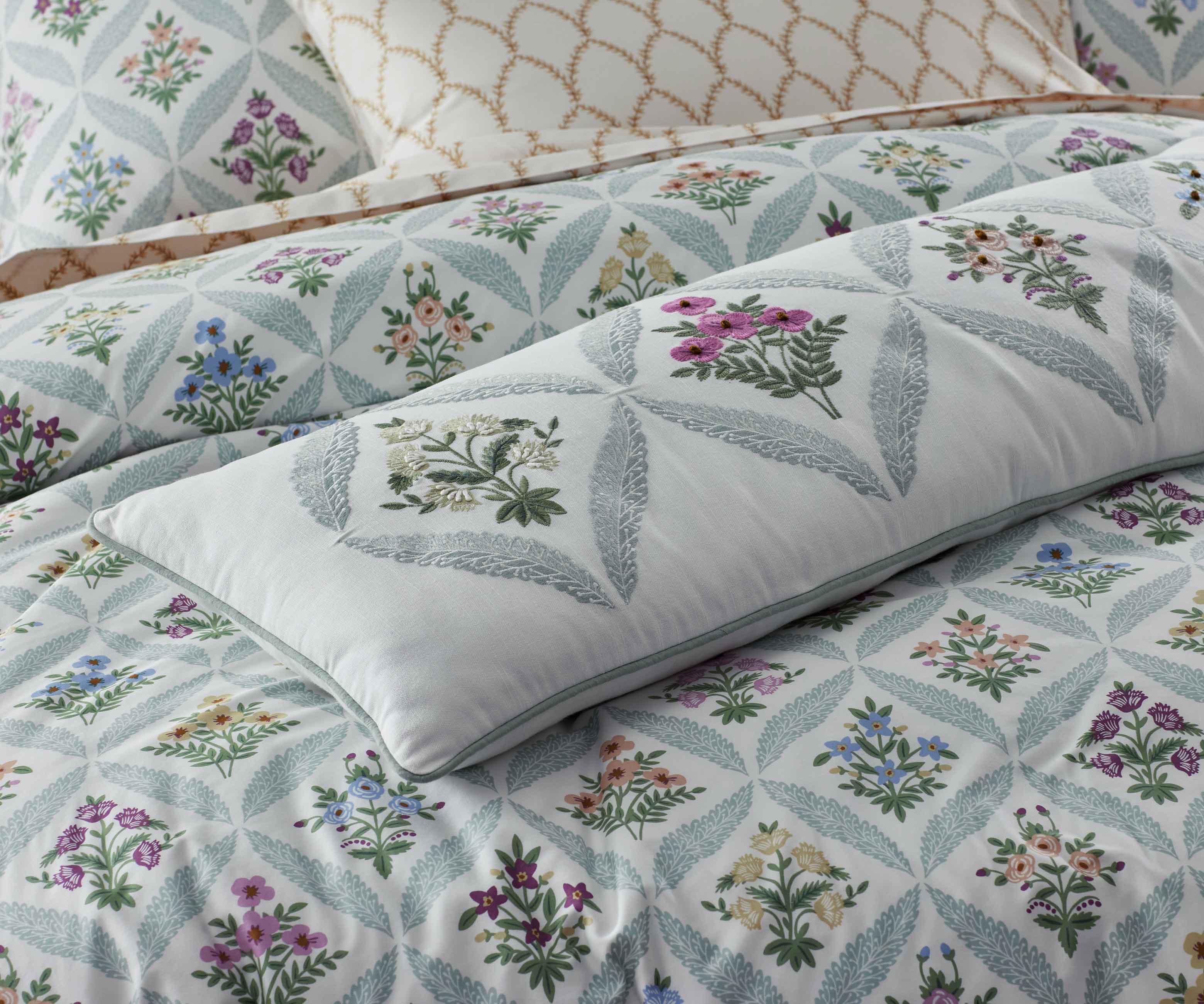 Embroidered Lumbar Pillow Cover - Estee Garden