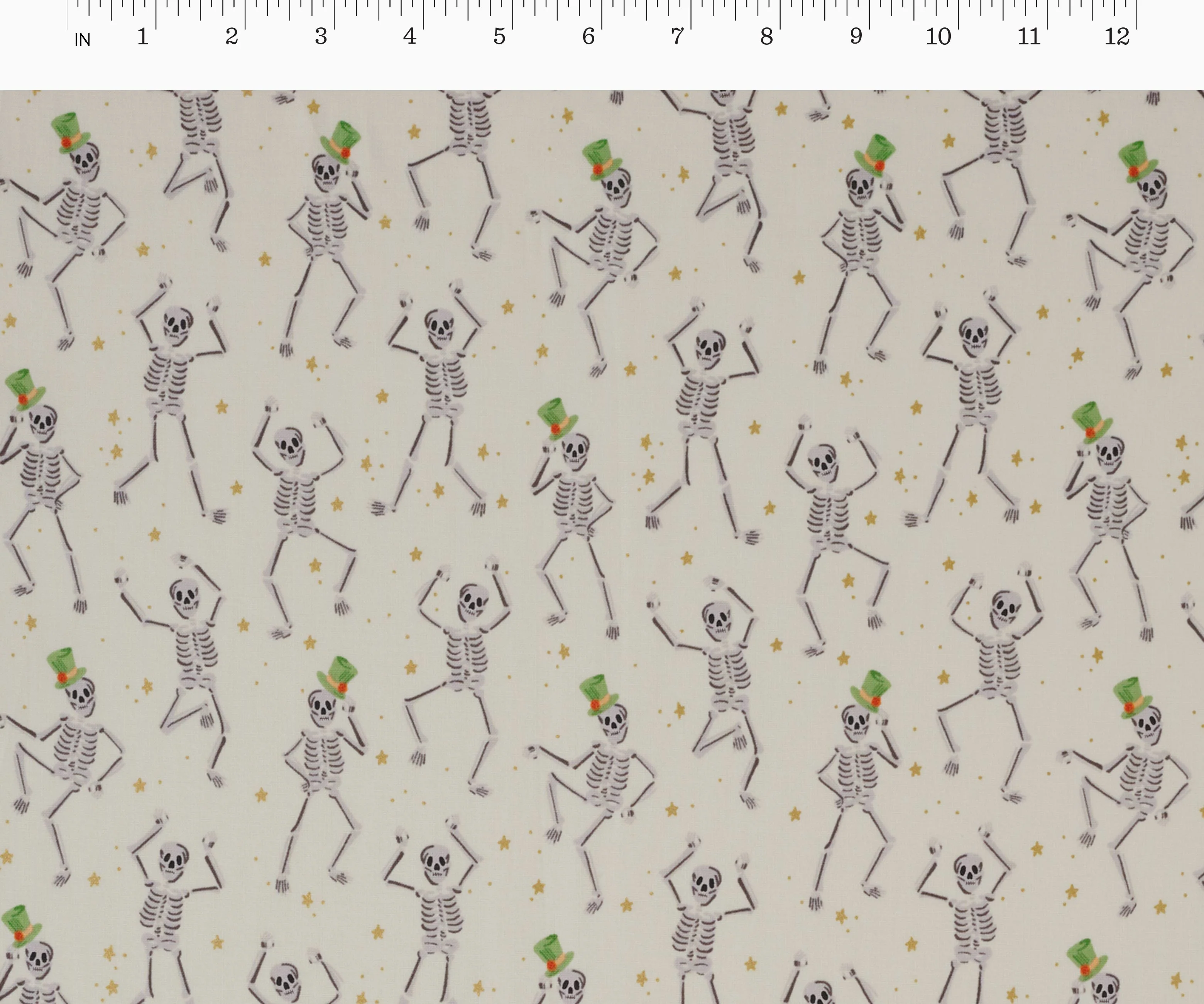 Skeletons Cotton Metallic Fabric - Cream