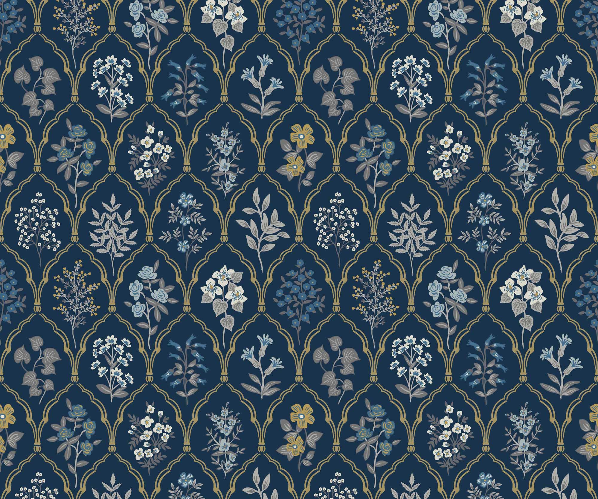 Hawthorne Wallpaper - Navy & Gold