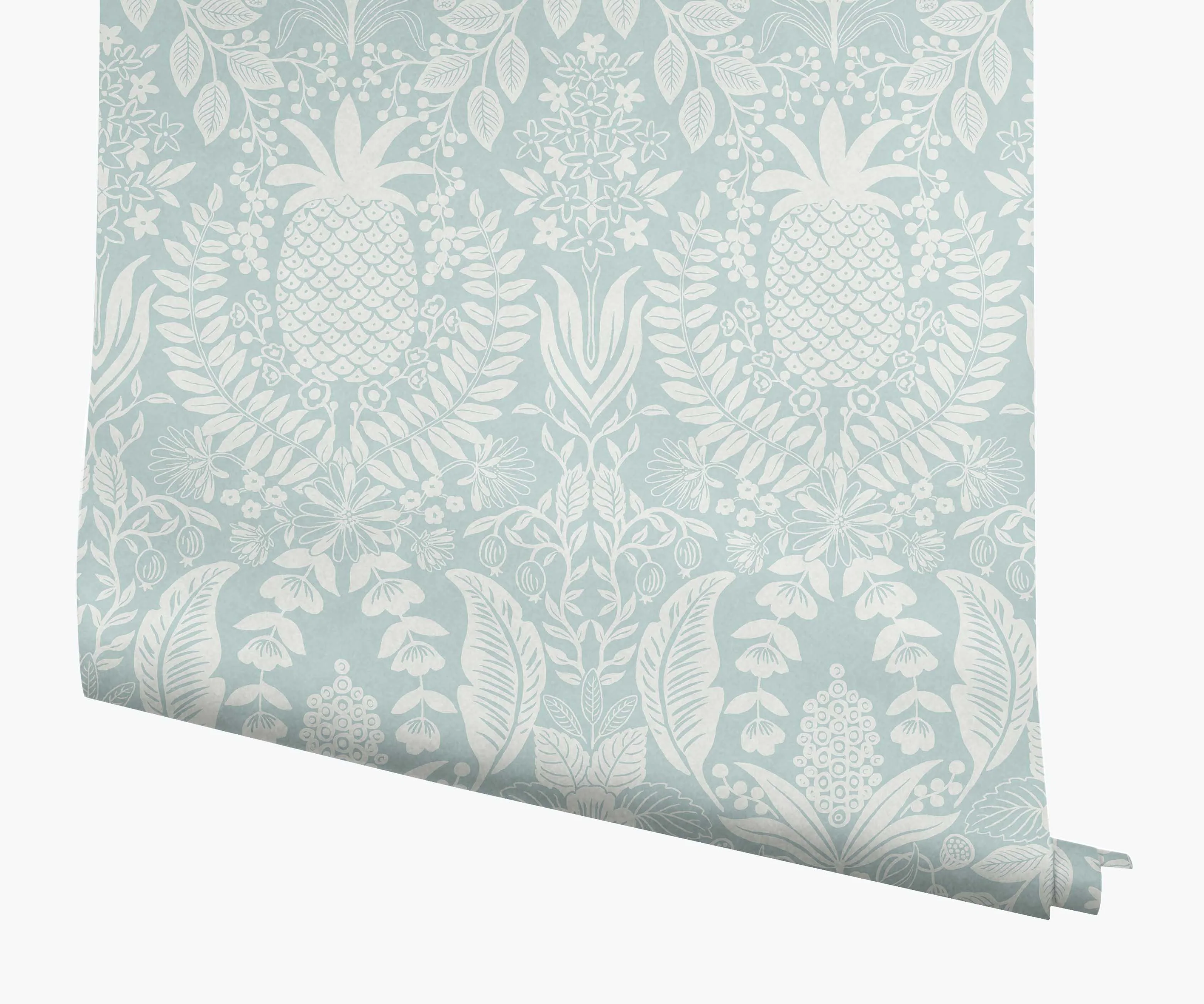 Pineapple Damask Wallpaper - Light Blue