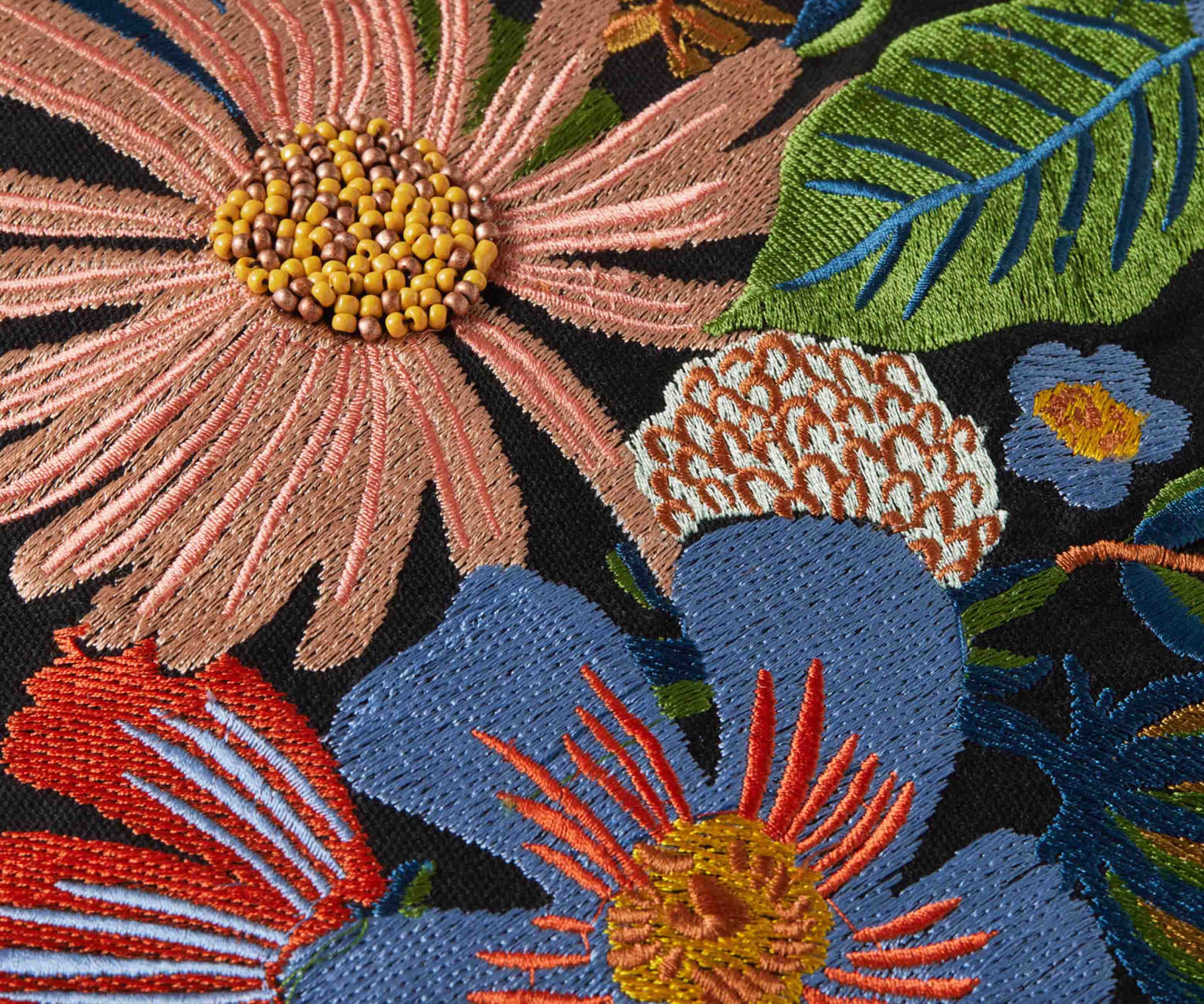 Dovecote Embroidered Pillow - Black