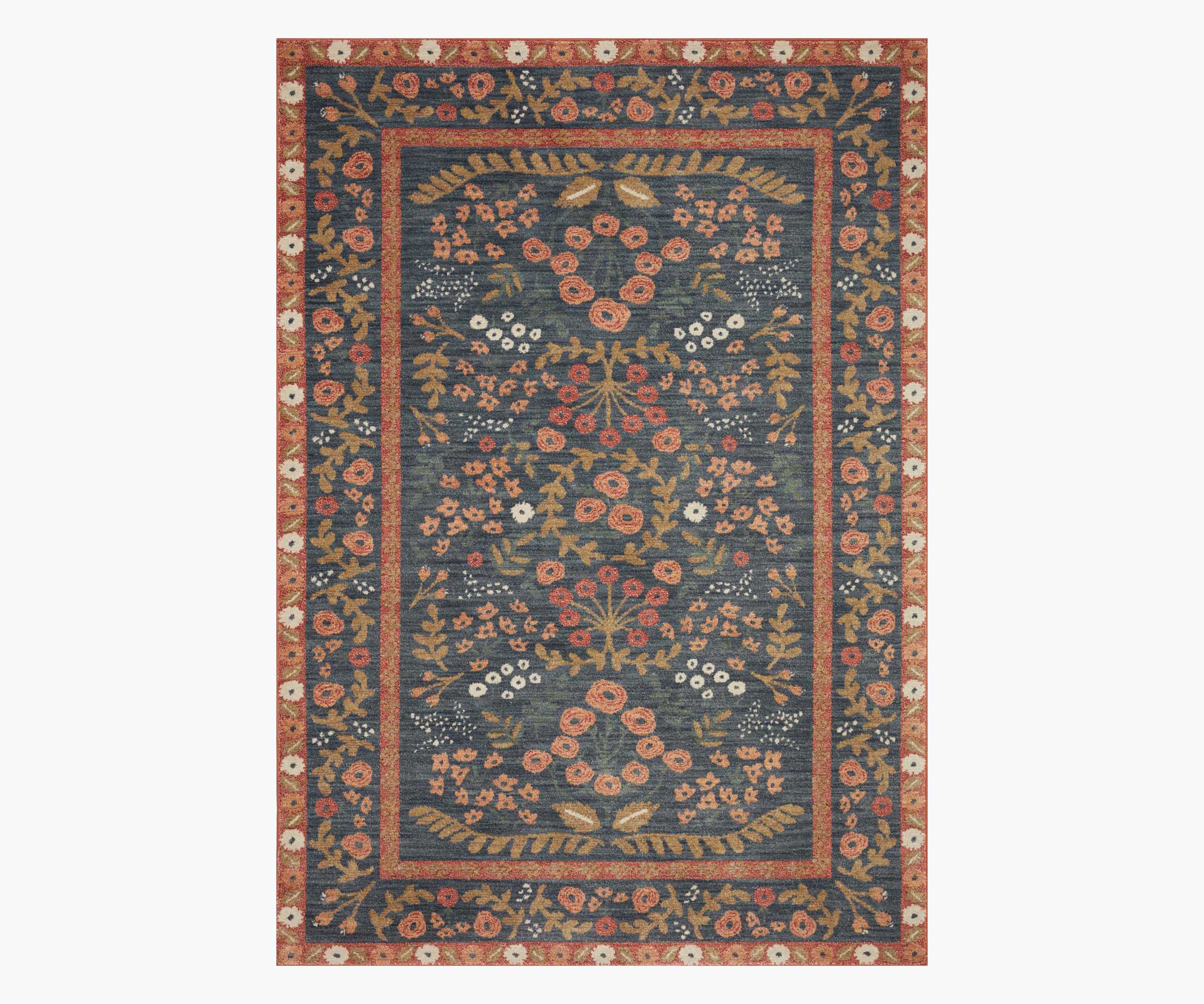 Fiore Florence Power Loomed Rug - Navy & Rust
