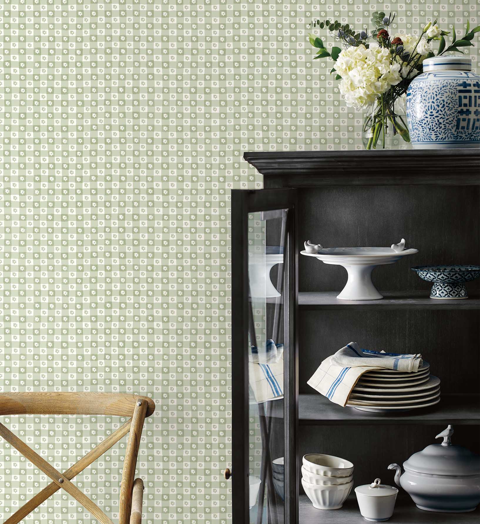 Daisy Gingham Peel & Stick Wallpaper Sample - Green