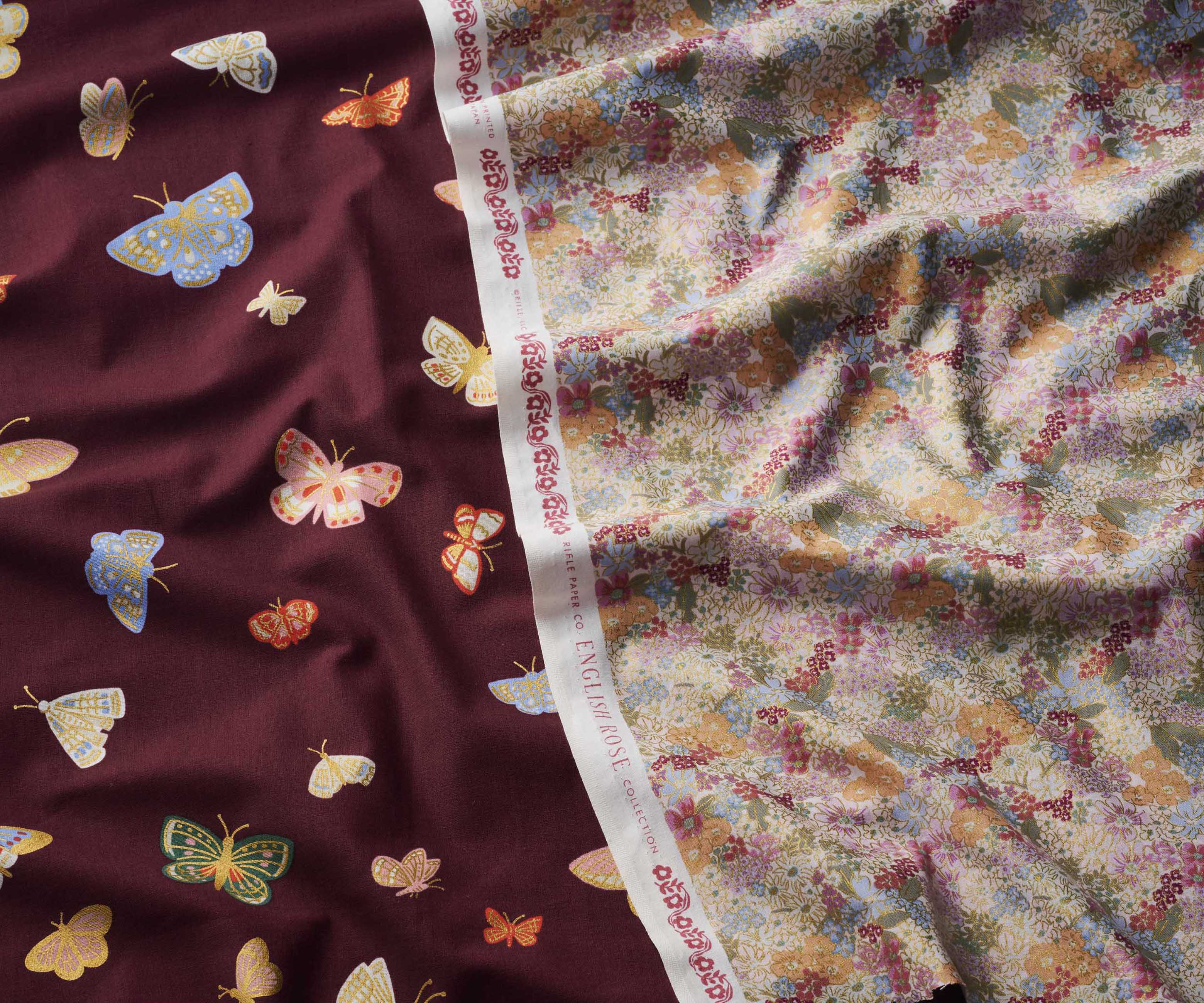 Butterfly House Canvas Metallic Fabric - Burgundy