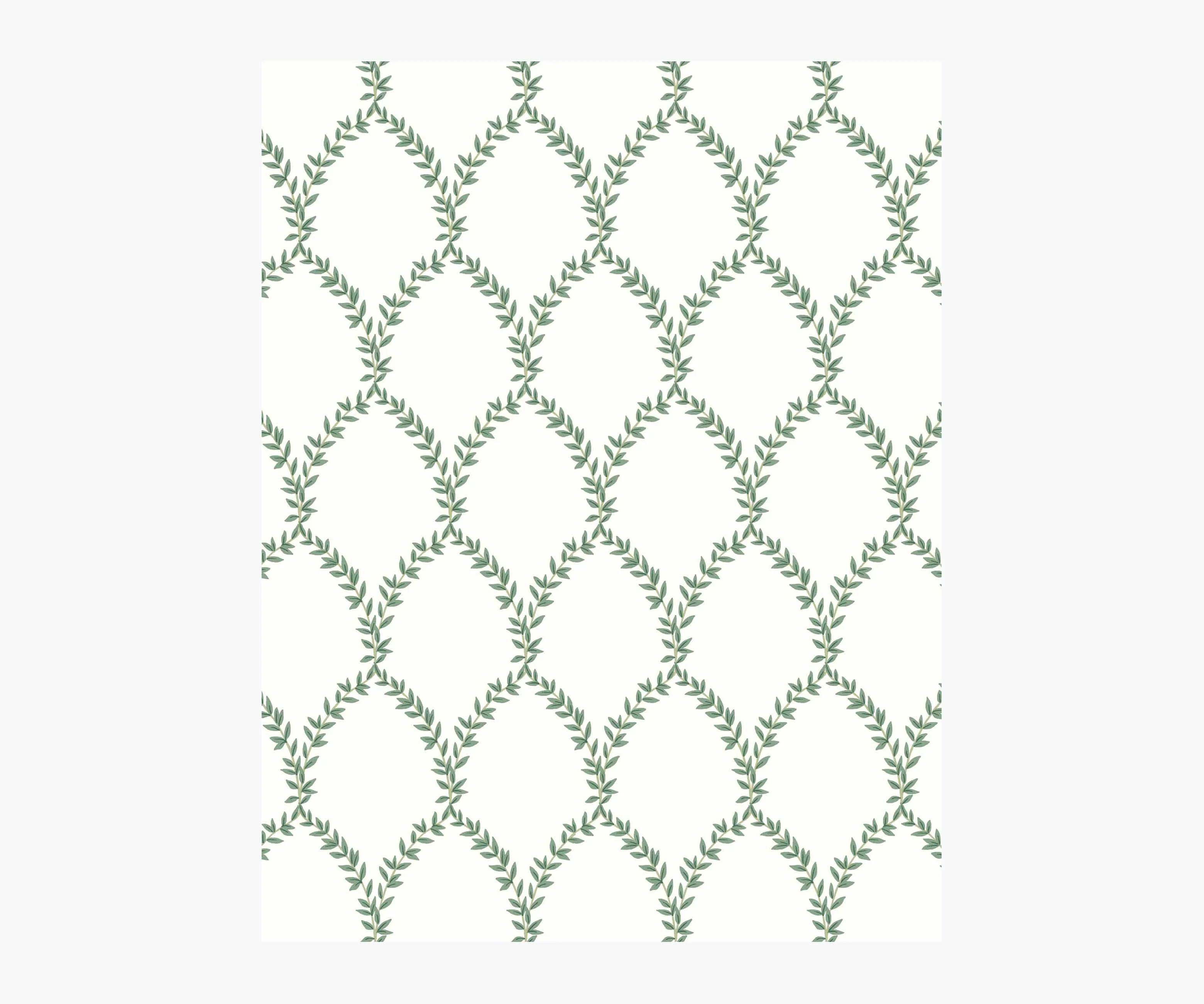 Laurel Wallpaper Sample - Green & White