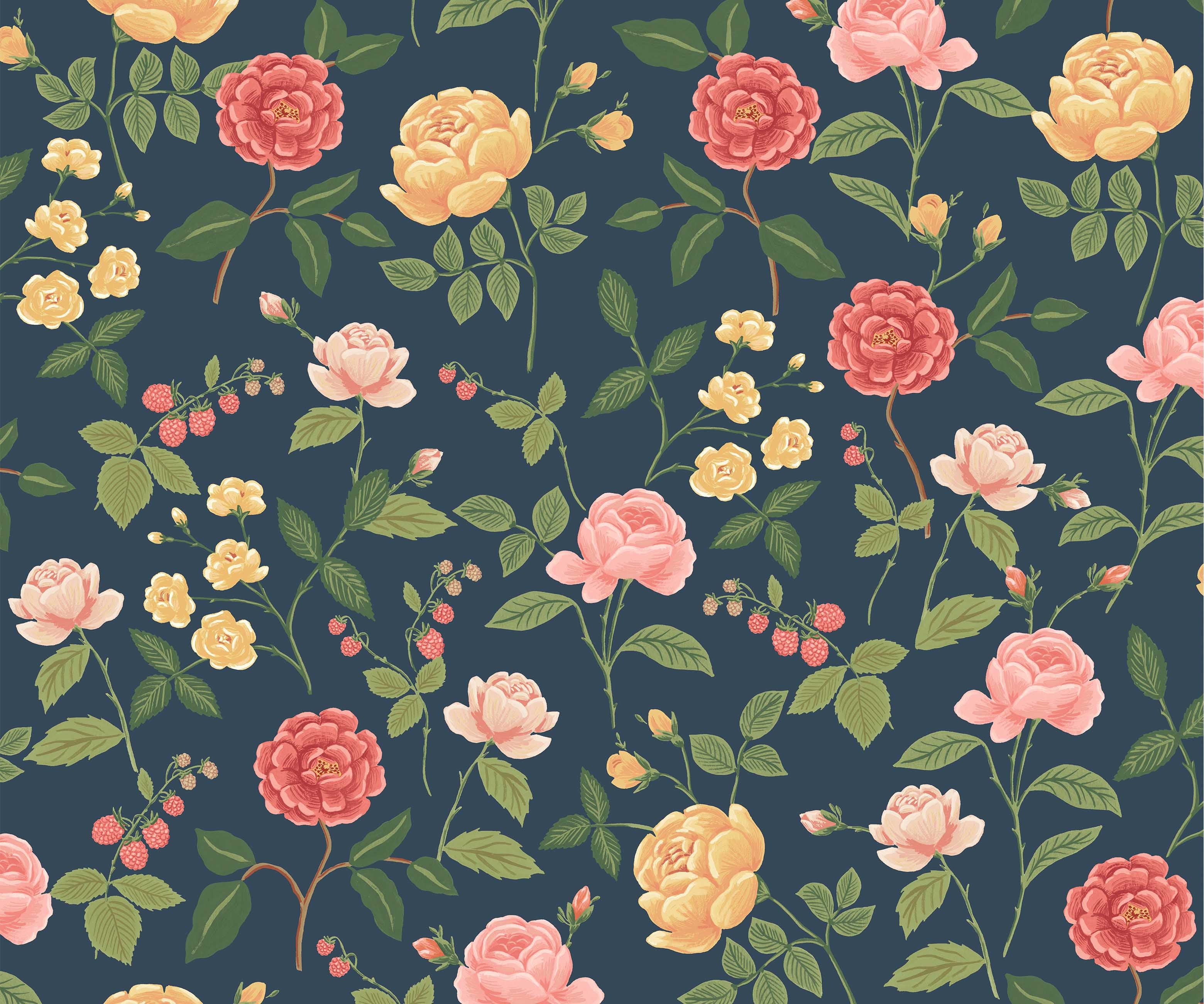 Roses Wallpaper - Navy