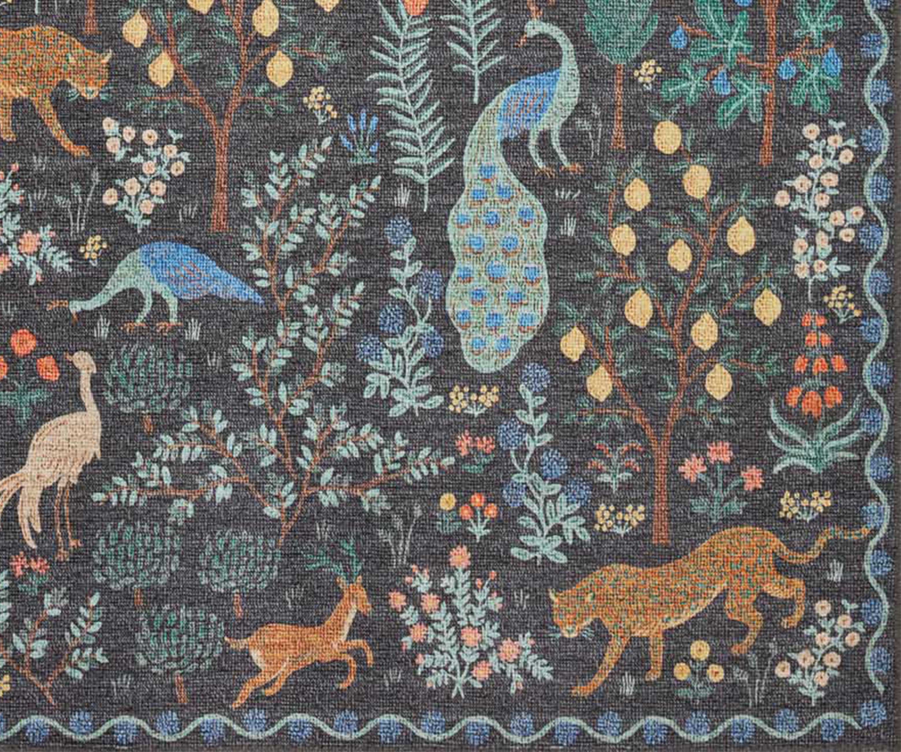 Menagerie Forest Printed Rug - Black