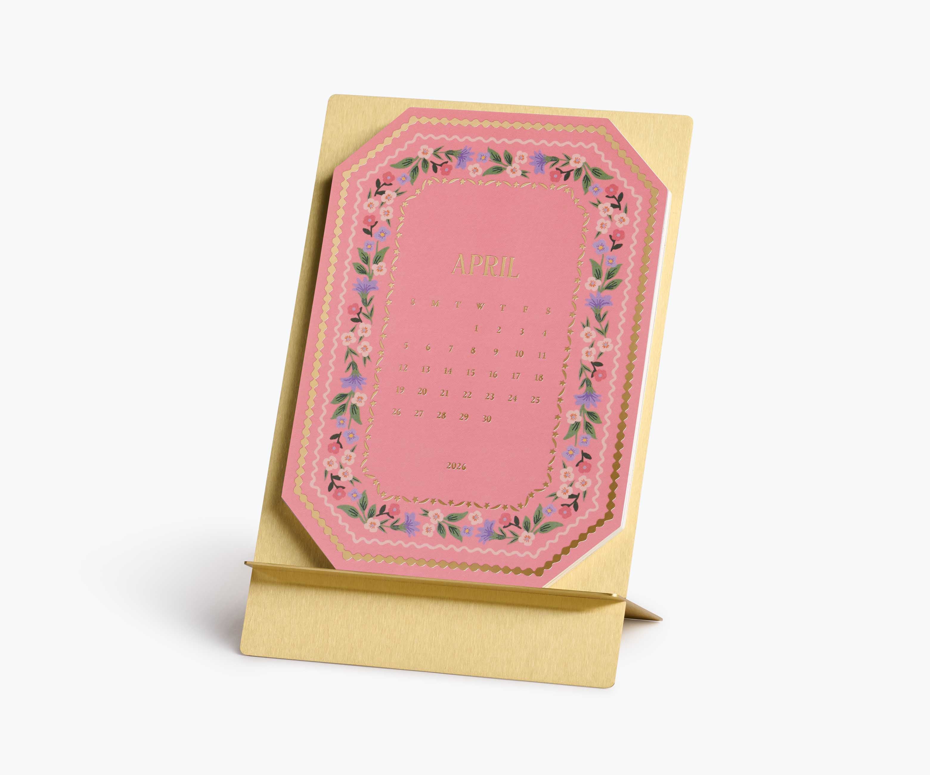 2026 Brass Easel Desk Calendar - Wildwood