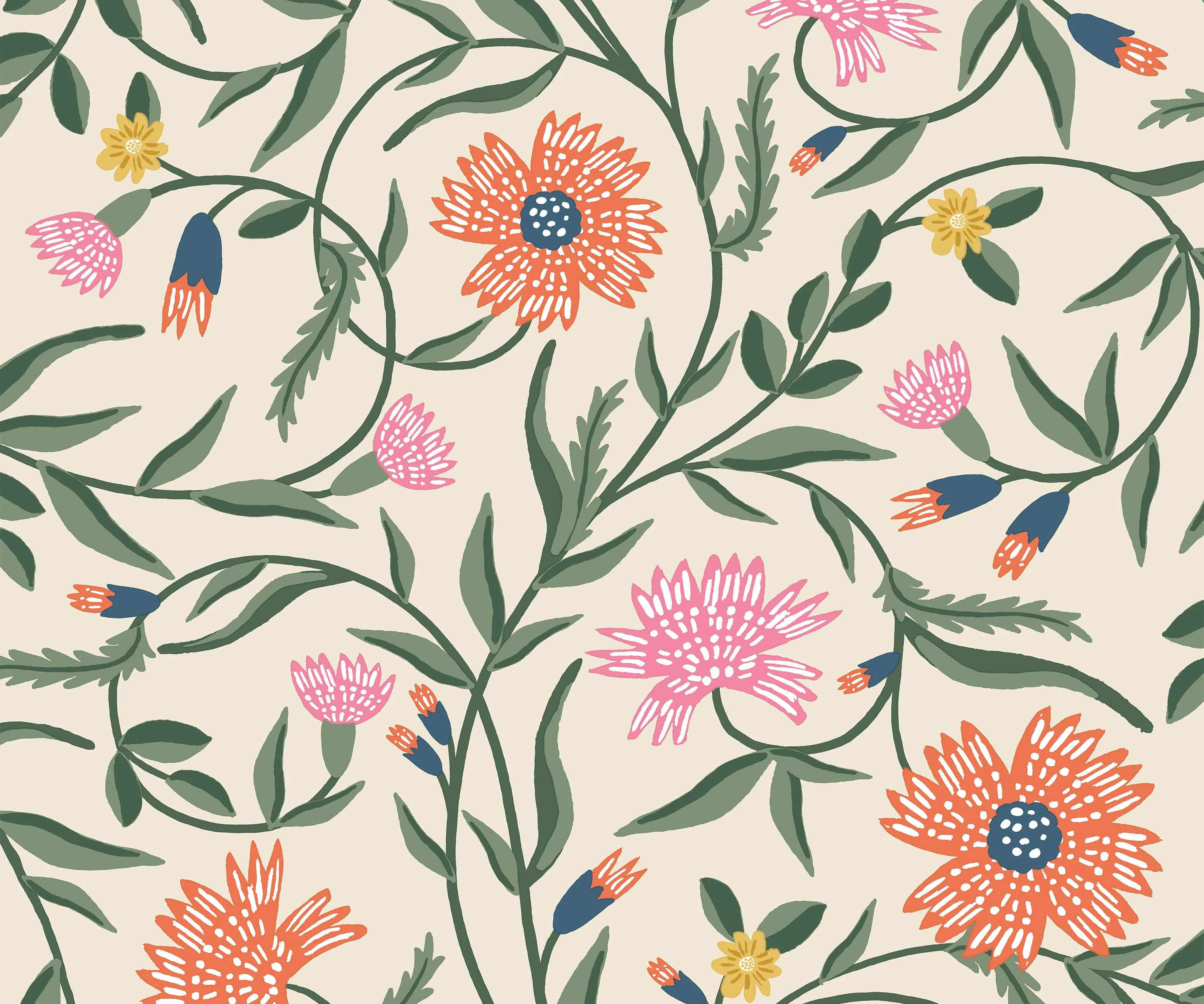 Aster Wallpaper - Linen & Coral
