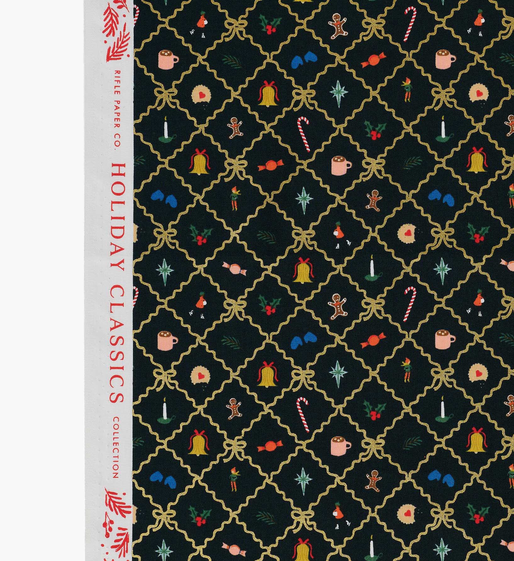 Holiday Argyle Cotton Metallic Fabric -  Evergreen and Gold