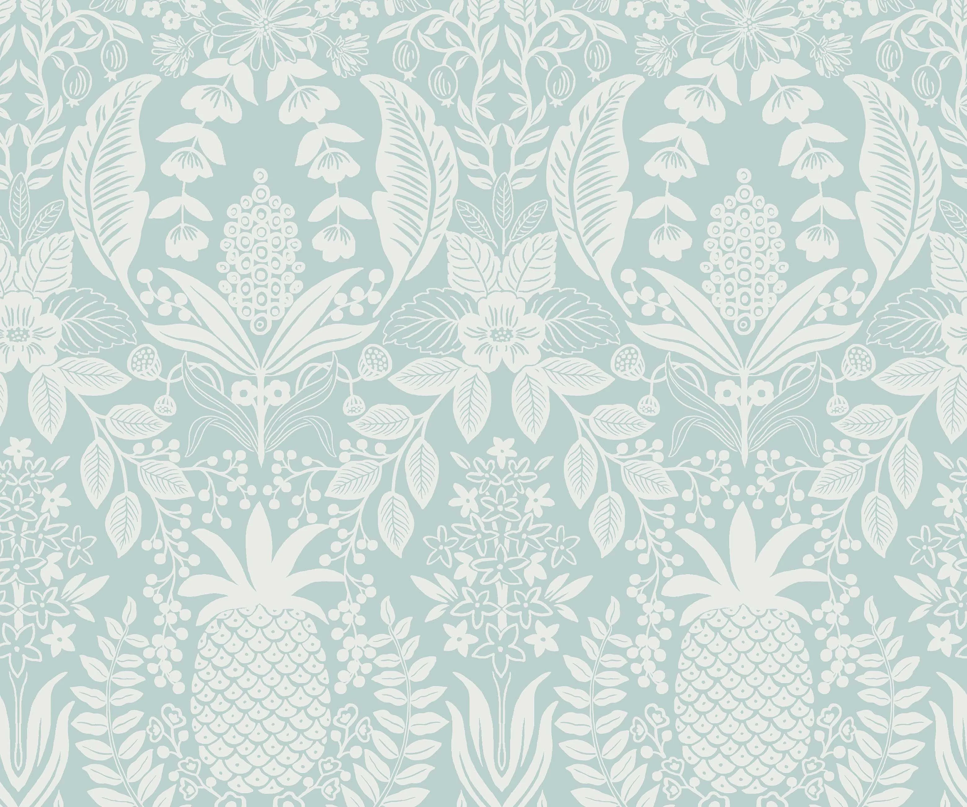 Pineapple Damask Wallpaper - Light Blue